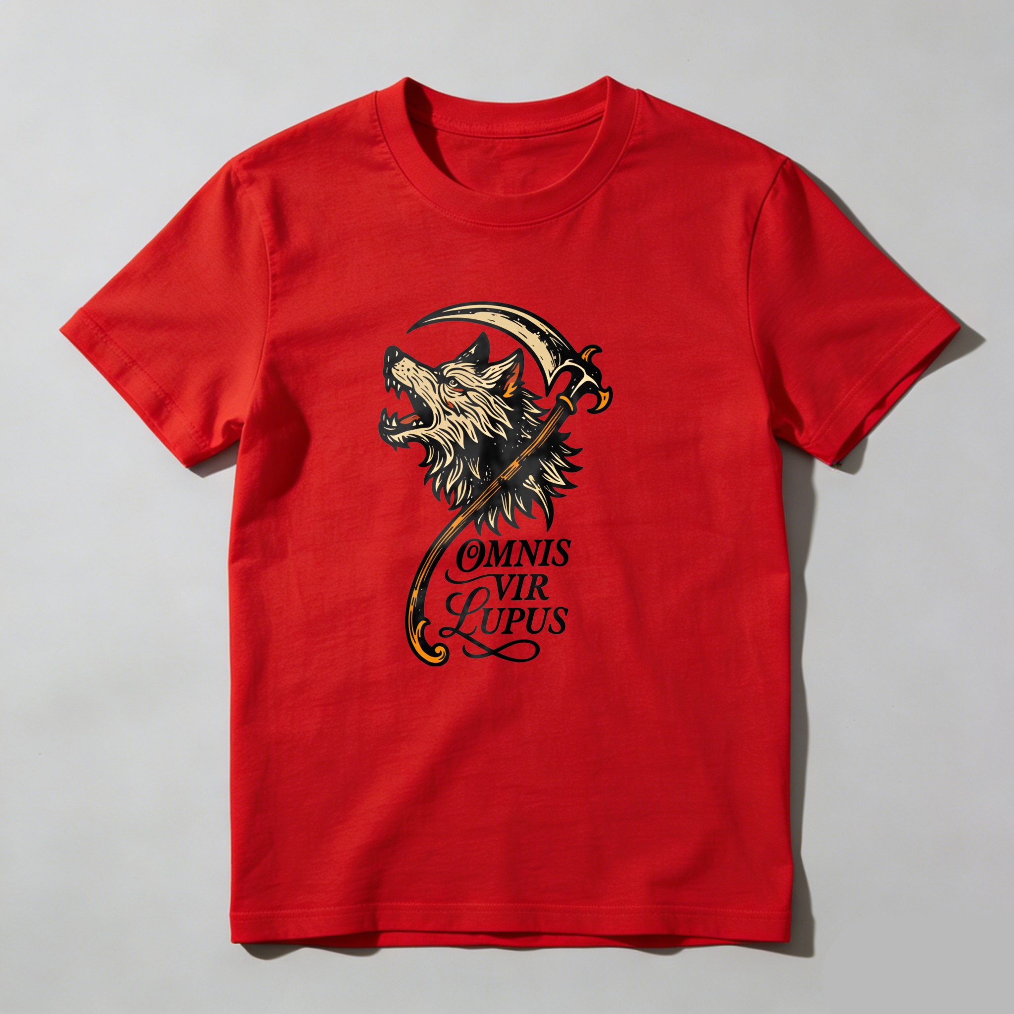 Dorawear Wolf With Scythe And Latin Text T Shirt