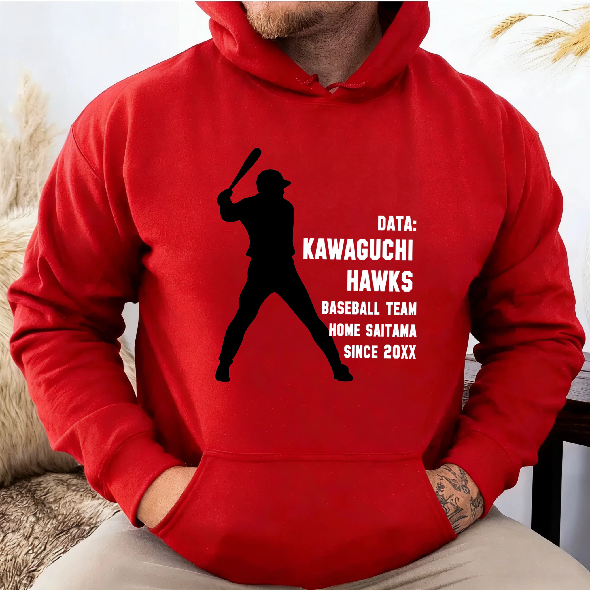 Dorawear™ Kawaguchi Hawks Baseball Team Hoodie Black With White Batting Silhouette And Team Text Since 20XX Design For Fans And Players-Dorawear