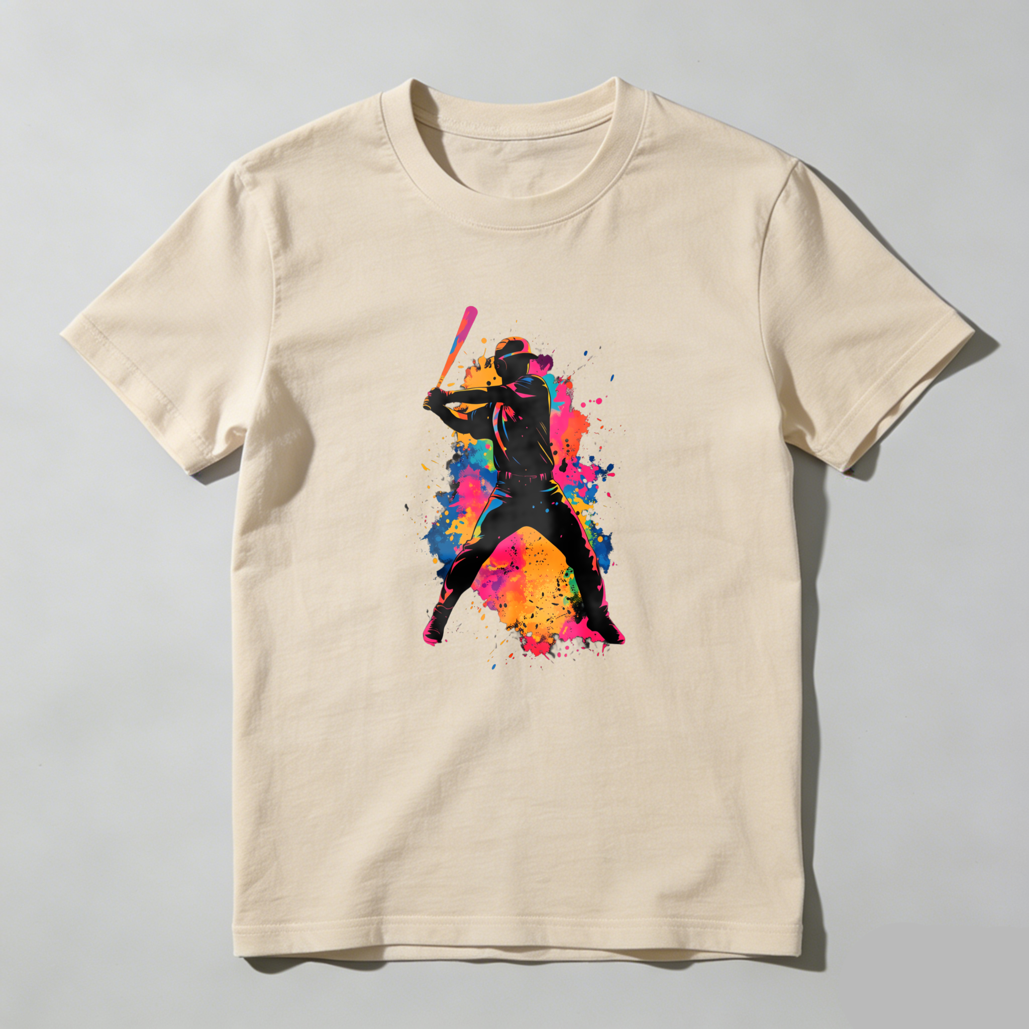 Dorawear™ Colorful Baseball Player Silhouette Art Design  T Shirt-Dorawear