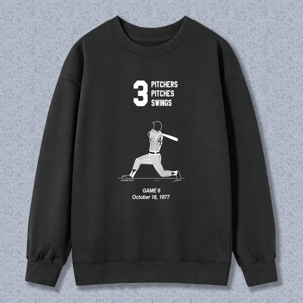Dorawear™ Baseball Pitcher Graphic With Number Three And Text Pitchers Pitches Swings Game 6 October 18 1977 Unisex Classic Sweatshirt-Dorawear