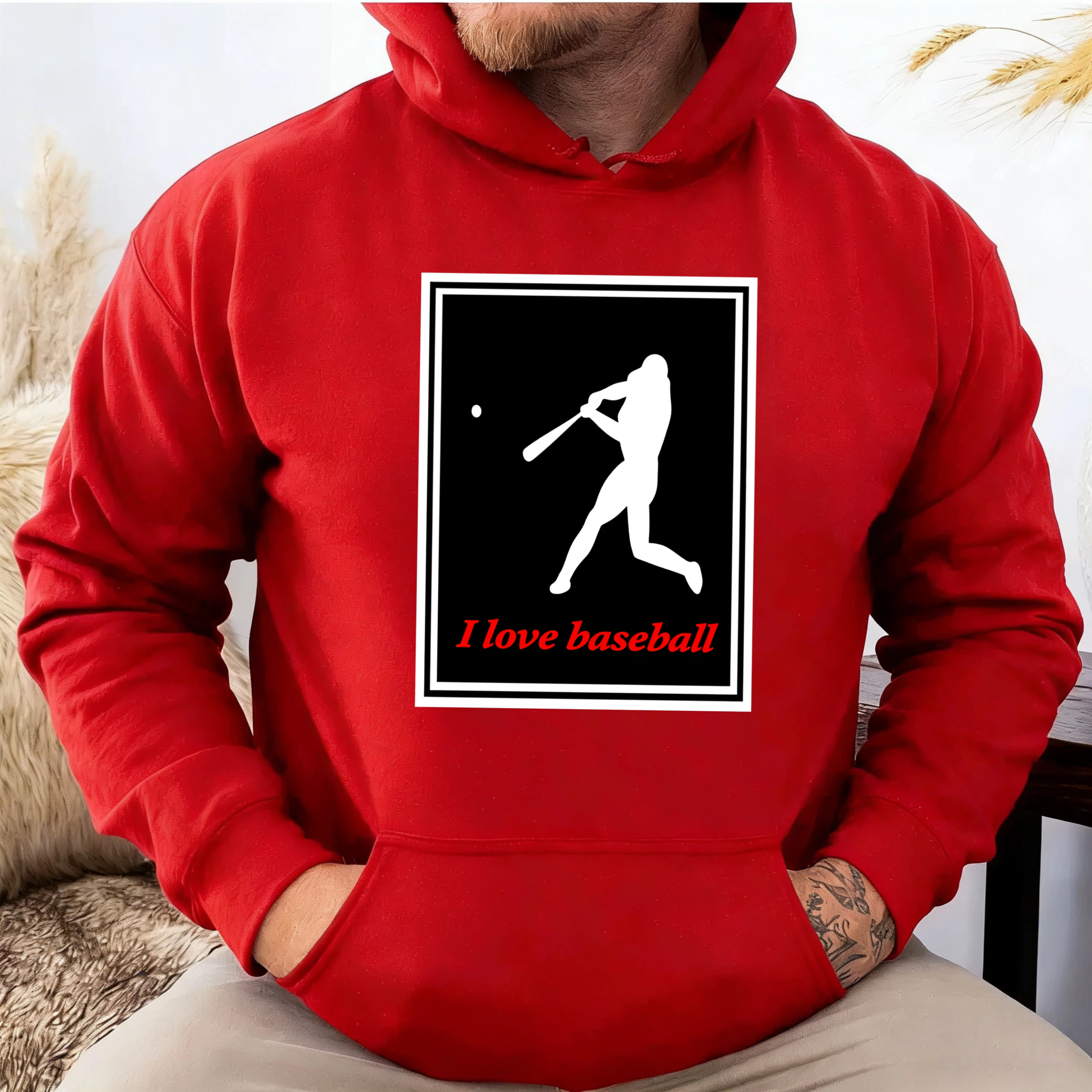 Dorawear™ I Love Baseball Hoodie With Batting Silhouette Design For Baseball Fans Sporty Casual Wear