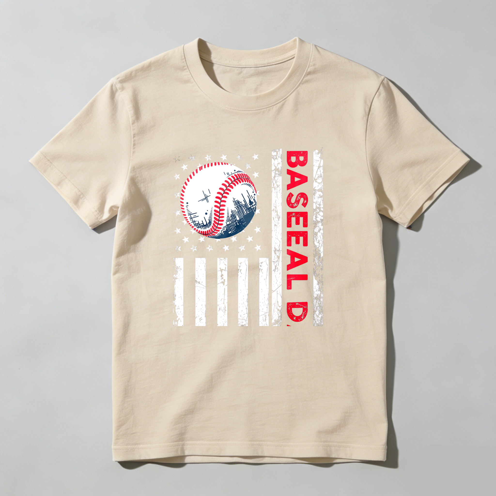 Dorawear™ Baseball Flag Design With Stars And Stripes  T Shirt-Dorawear