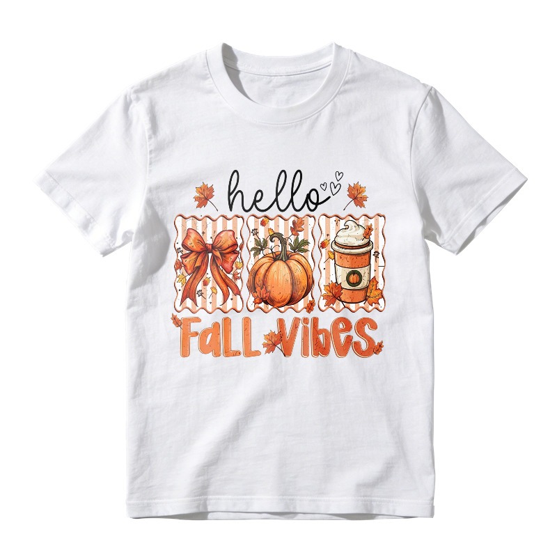 Hello Fall Vibes Pumpkin Coffee Cup Autumn Leaves Graphic, Unisex Classic T-shirt