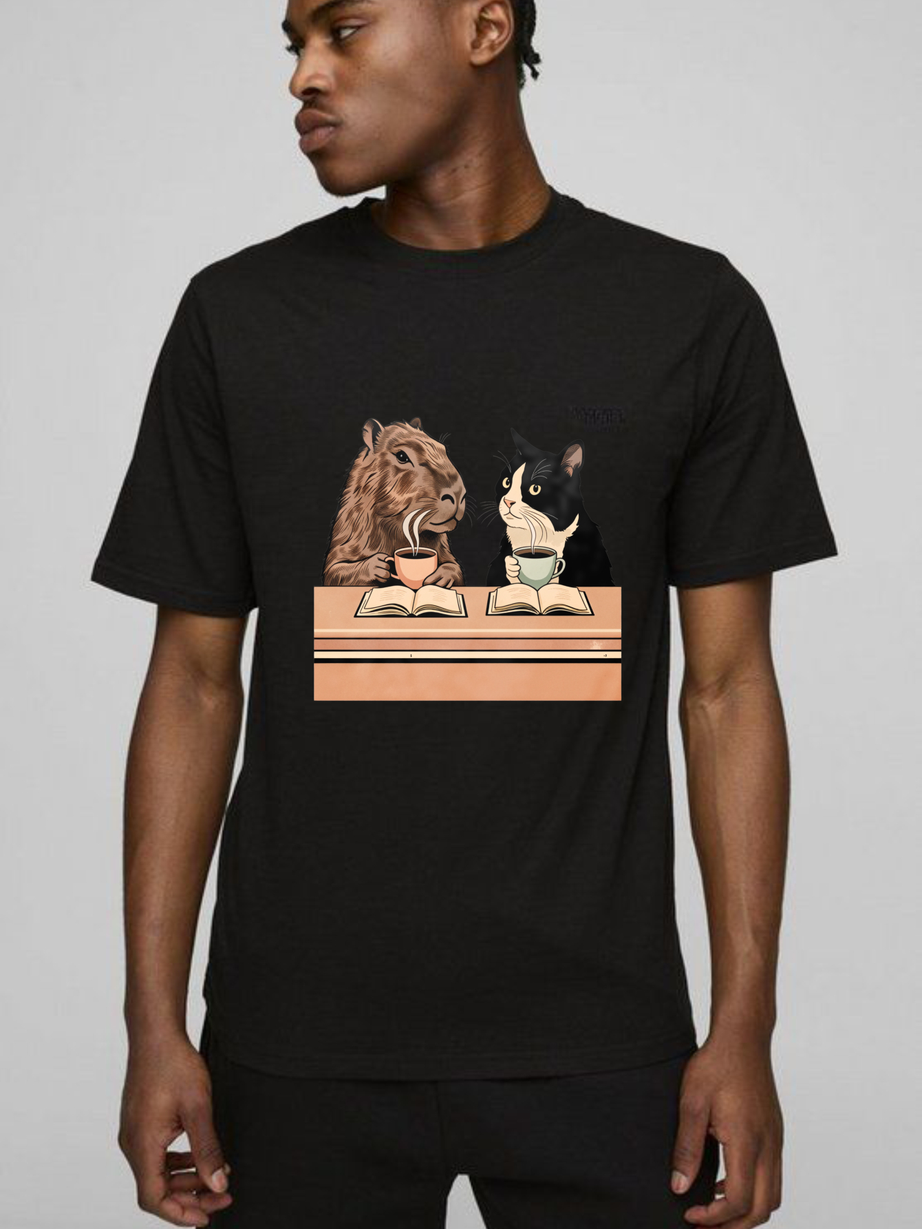 Dorawear™ Camel And Cat Reading Books With Tea T Shirt