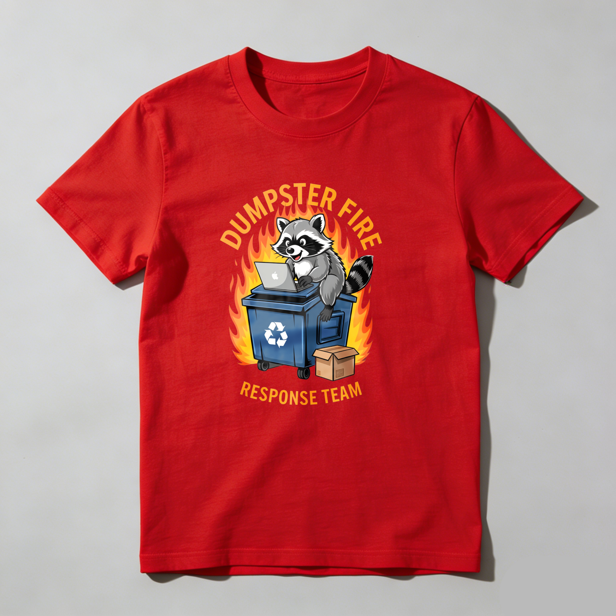 Dorawear™ Racoon On Dumpster With Laptop And Fire T Shirt