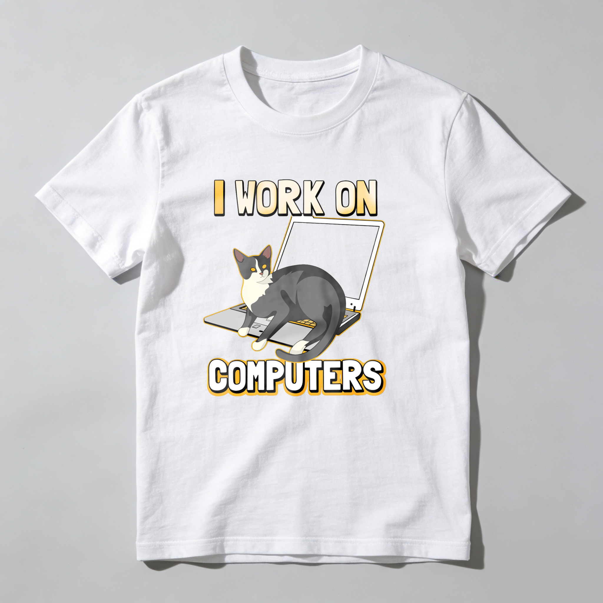 Dorawear I Work On Computers Cat Laptop T Shirt