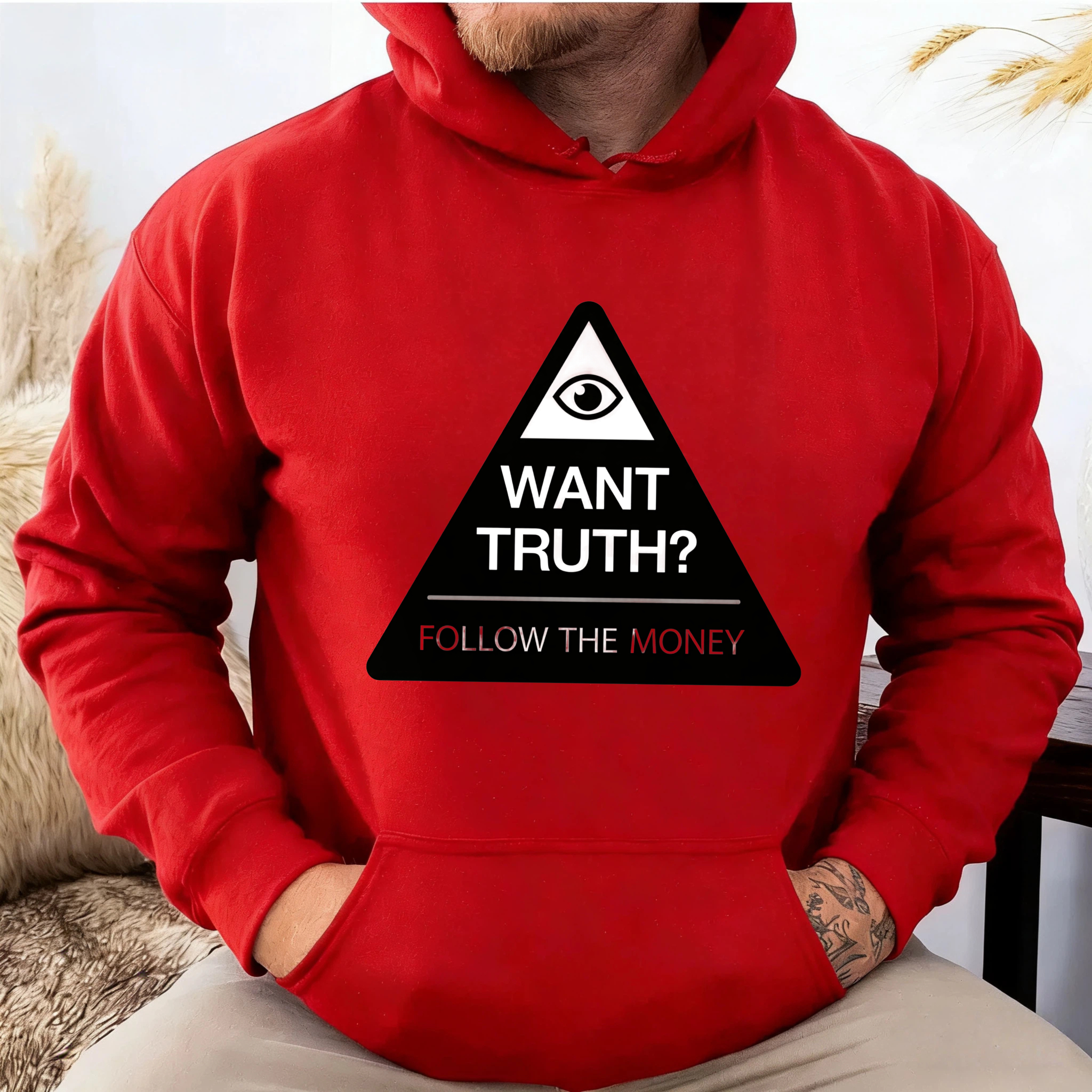 Dorawear™ Want Truth Follow The Money Hoodie With All Seeing Eye Design Black Sweatshirt For Men Women Casual Wear Statement Apparel-Dorawear