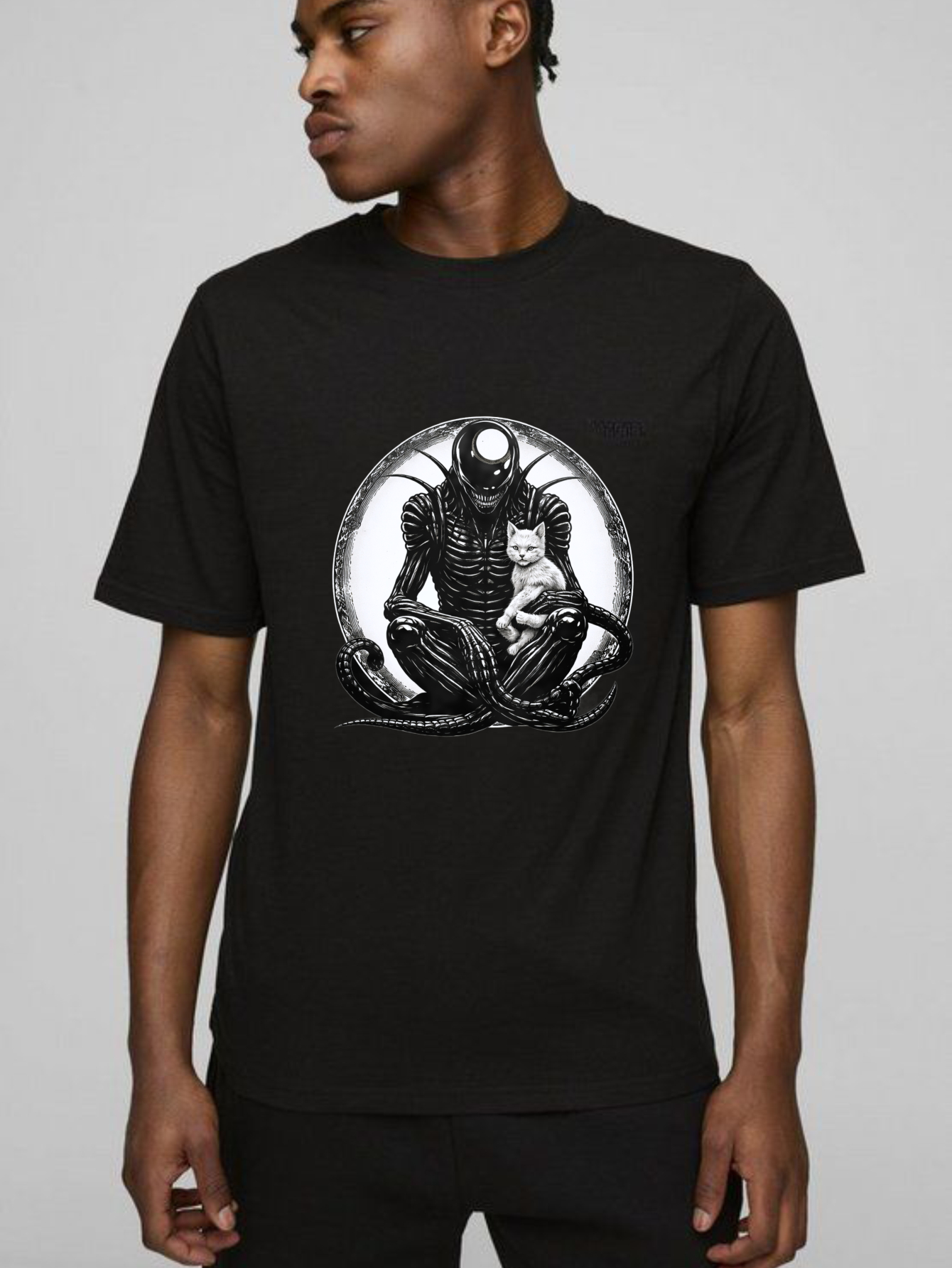 Dorawear™ Alien Cat Meditation Pure Cotton Short Sleeve T Shirt-Dorawear