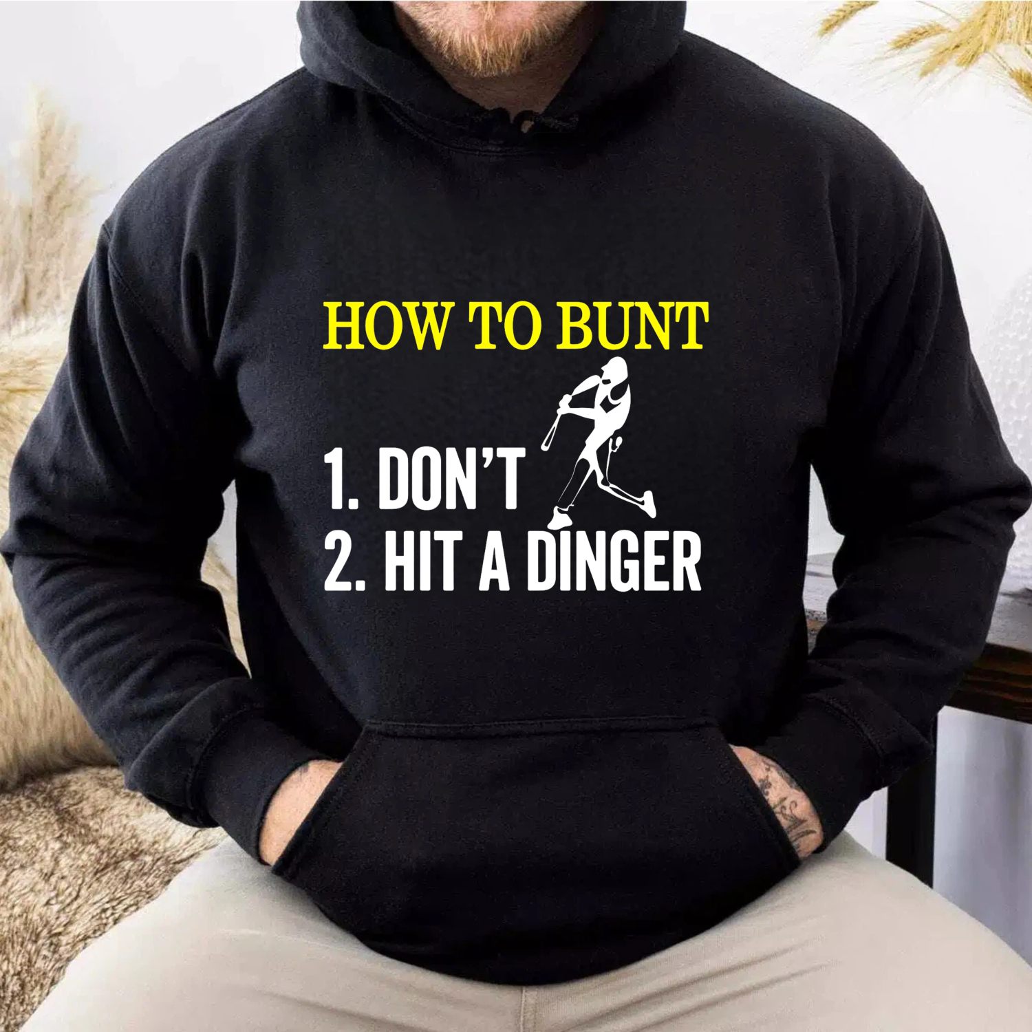 Dorawear™ How To Bunt Dont Hit A Dinger Baseball Hoodie For Men And Women Funny Sports Sweatshirt With Pocket And Drawstring Hood-Dorawear