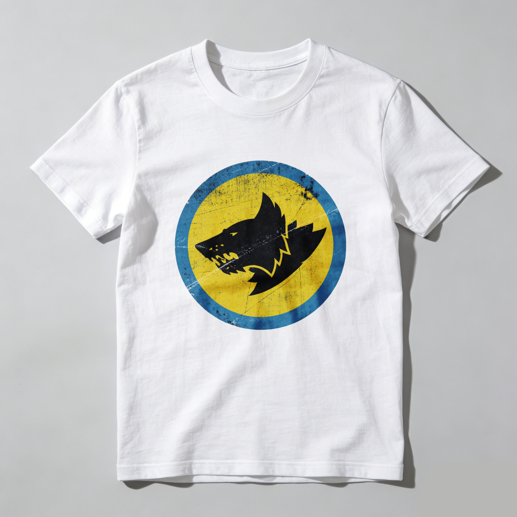 Dorawear™ Wolf Head Logo Yellow Blue Circle Pure Cotton Short Sleeve T Shirt-Dorawear