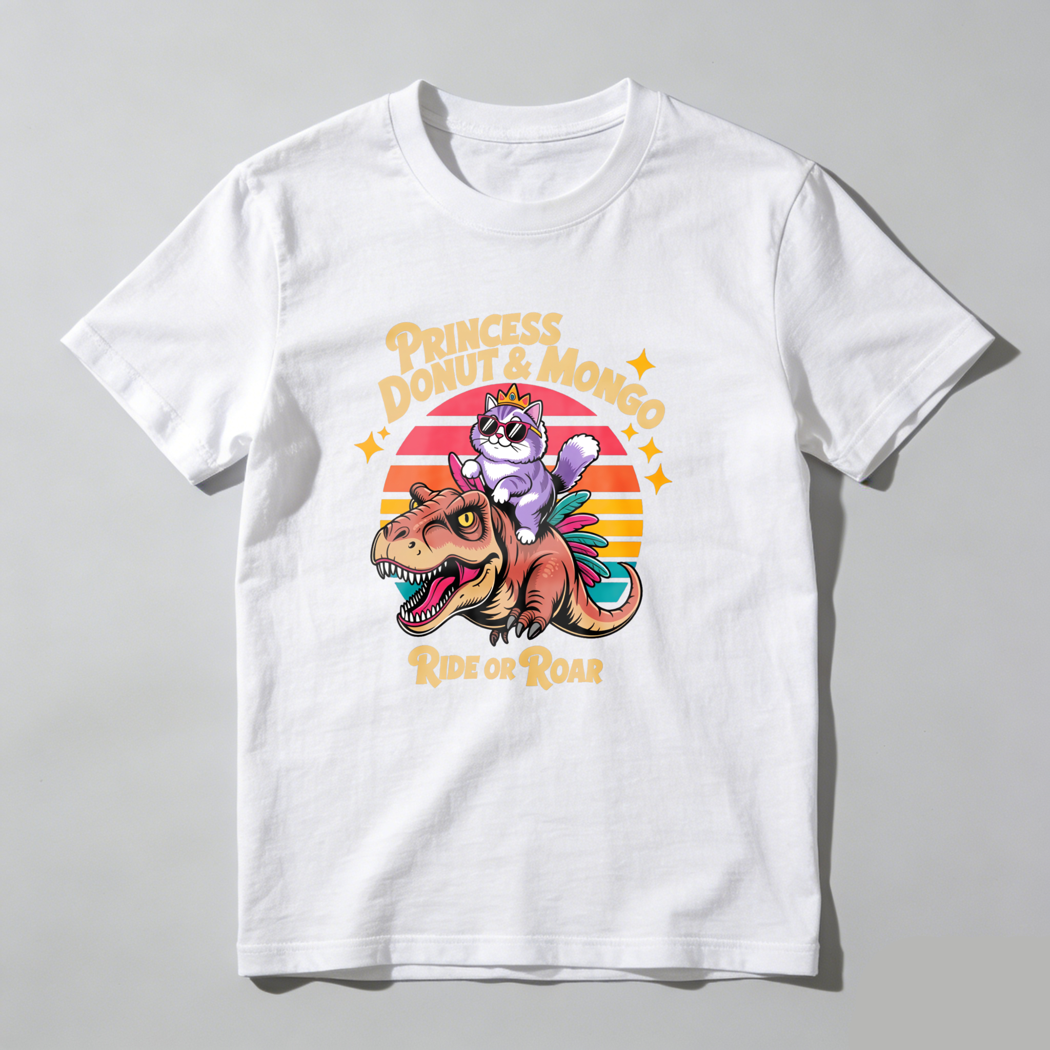 Dorawear™ Princess Donut Mongo Ride Or Roar Dinosaur Cat T Shirt