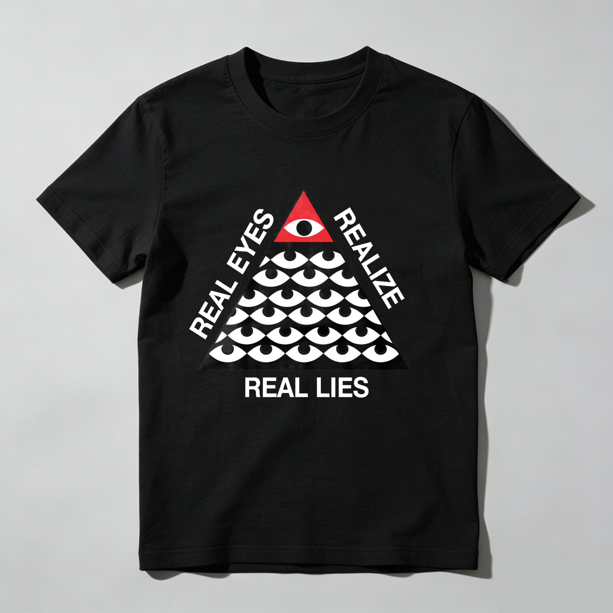 Dorawear™Real Eyes Realize Real Lies Pyramid Eye Pattern  T Shirt