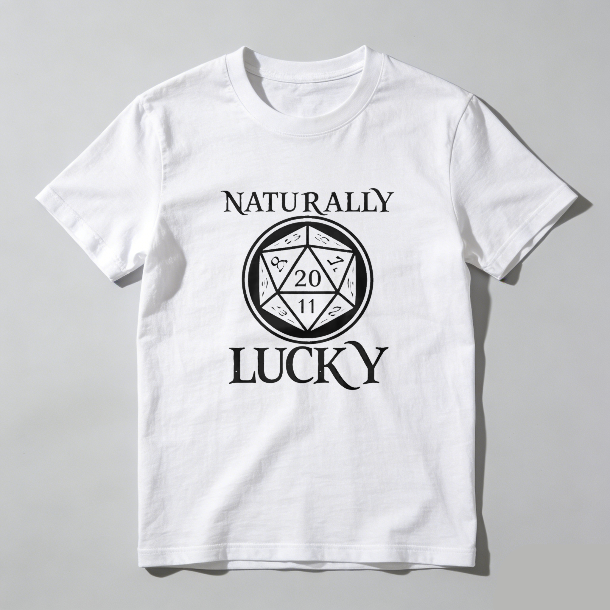 Dorawear™ Naturally Lucky D20 Dice Design Pure Cotton Short Sleeve T Shirt-Dorawear
