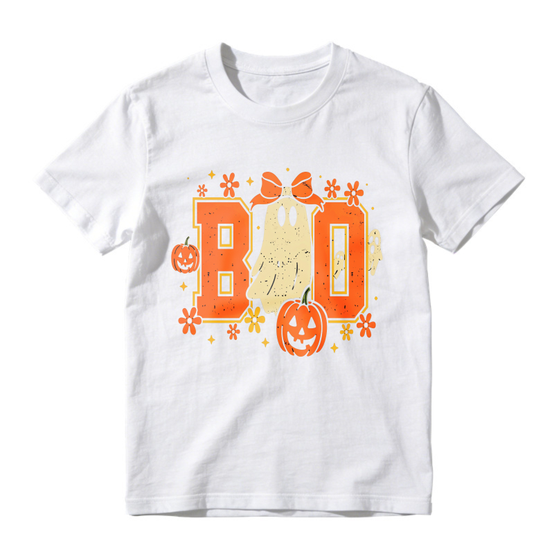 Boo Halloween Pumpkin Ghost Floral Graphic, Unisex Classic T-shirt