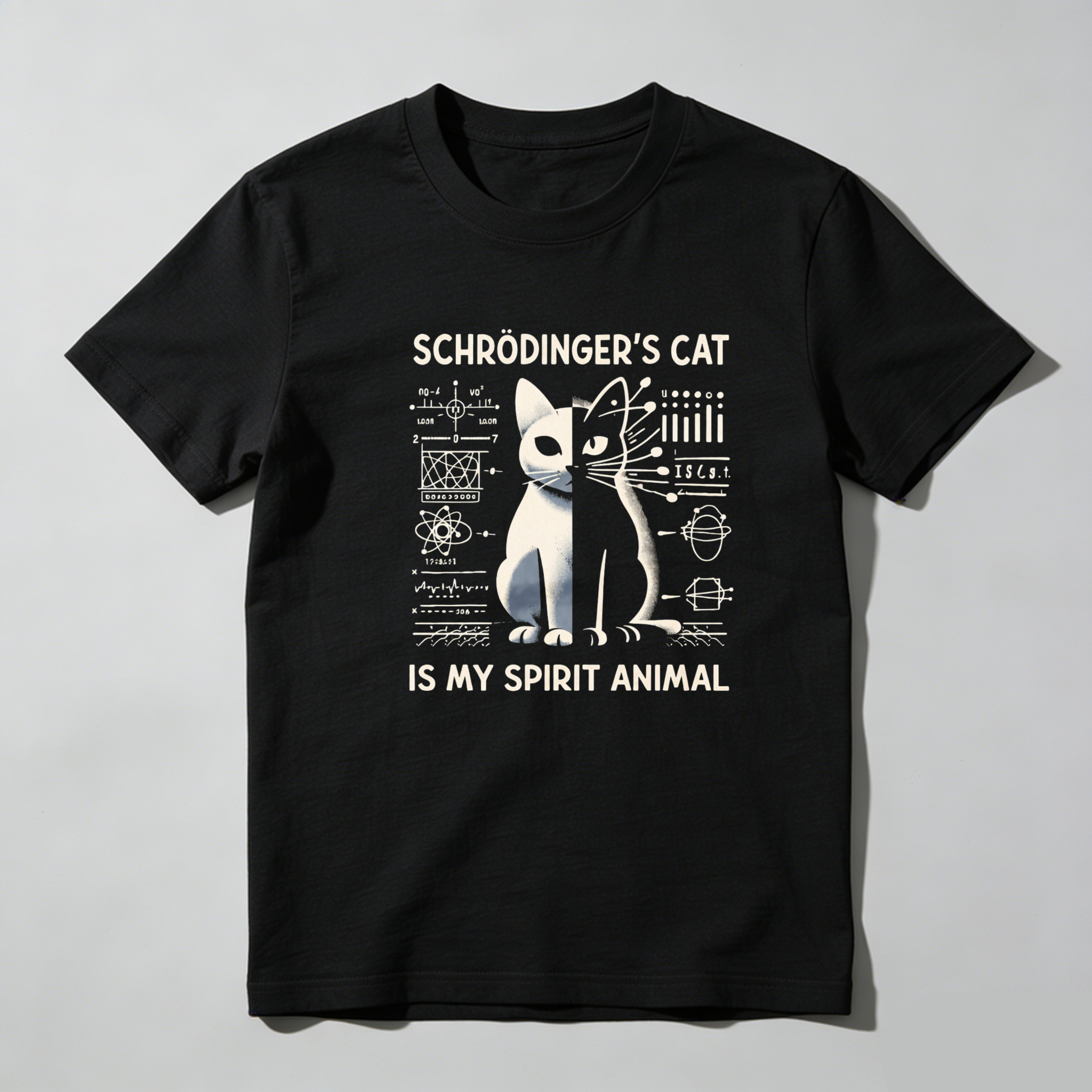 Dorawear™ Schr?dinger's Cat Quantum Physics Cat Spirit Animal Pure Cotton Short Sleeve T-Shirt-Dorawear