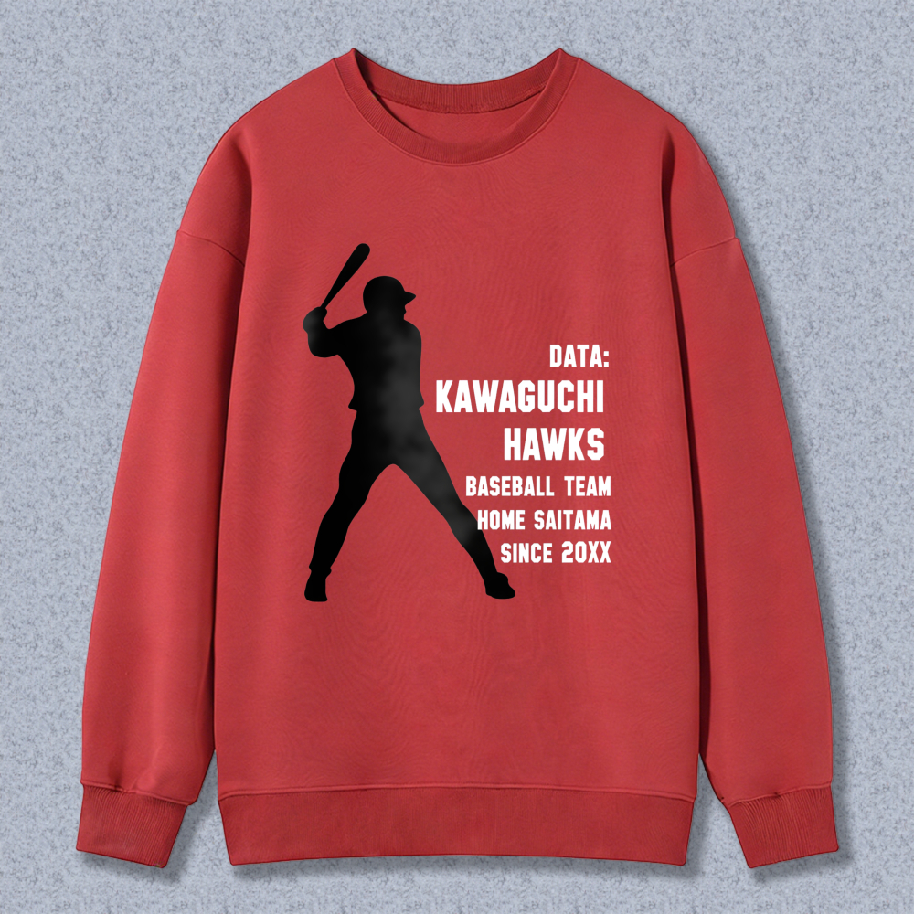 Dorawear™ Baseball Player Silhouette With Data Kawaguchi Hawks Baseball Team Home Saitama Since 20xx Unisex Classic Sweatshirt-Dorawear
