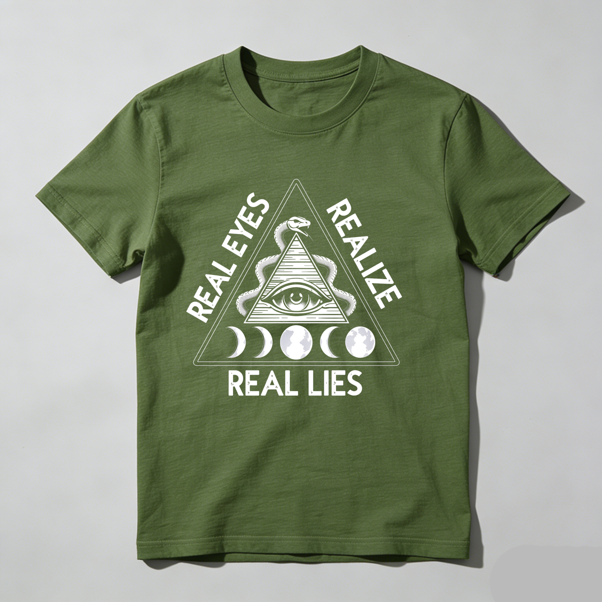 Dorawear™Real Eyes Realize Real Lies Pyramid Eye Snake Moon Phases  T Shirt