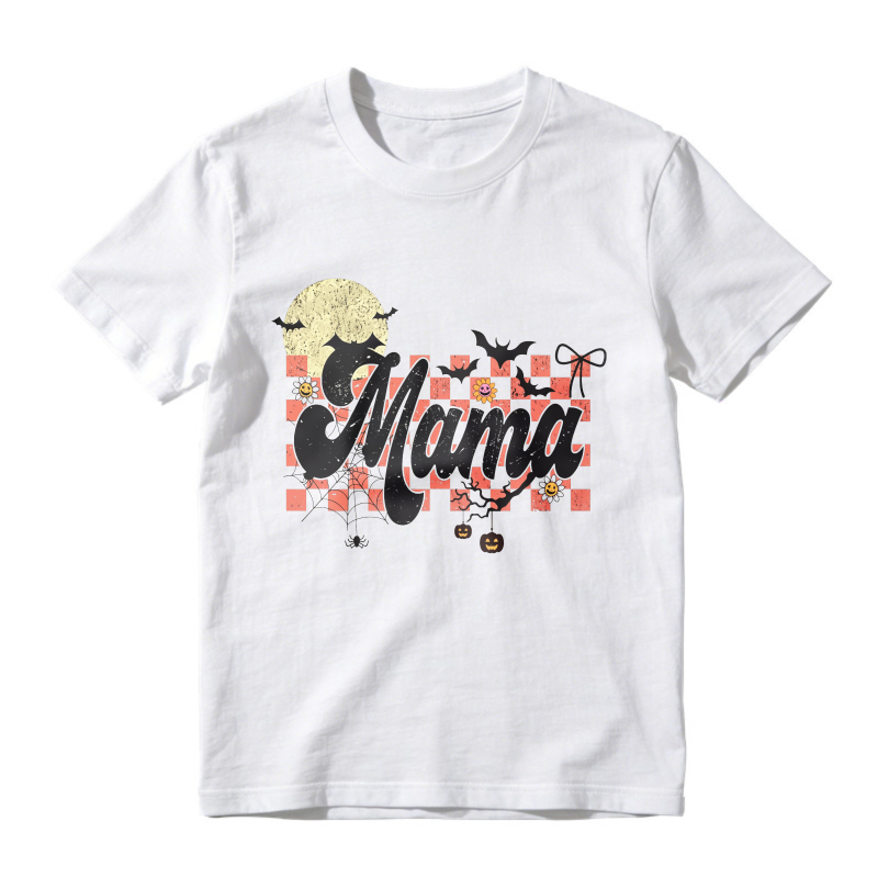 Halloween Mama Bat Moon Pumpkin Checkered Pattern, Unisex Classic T-shirt