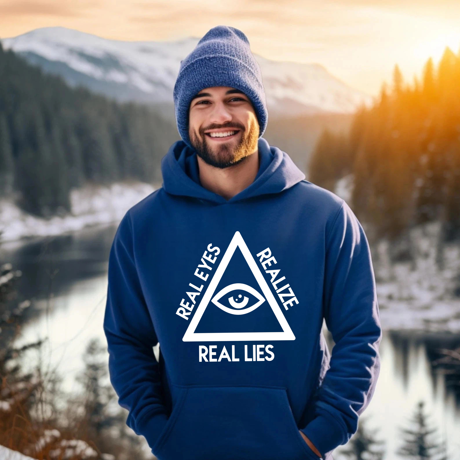 Dorawear™ Real Eyes Realize Real Lies Hoodie Black Eye Symbol Graphic Sweatshirt Unisex Casual Wear