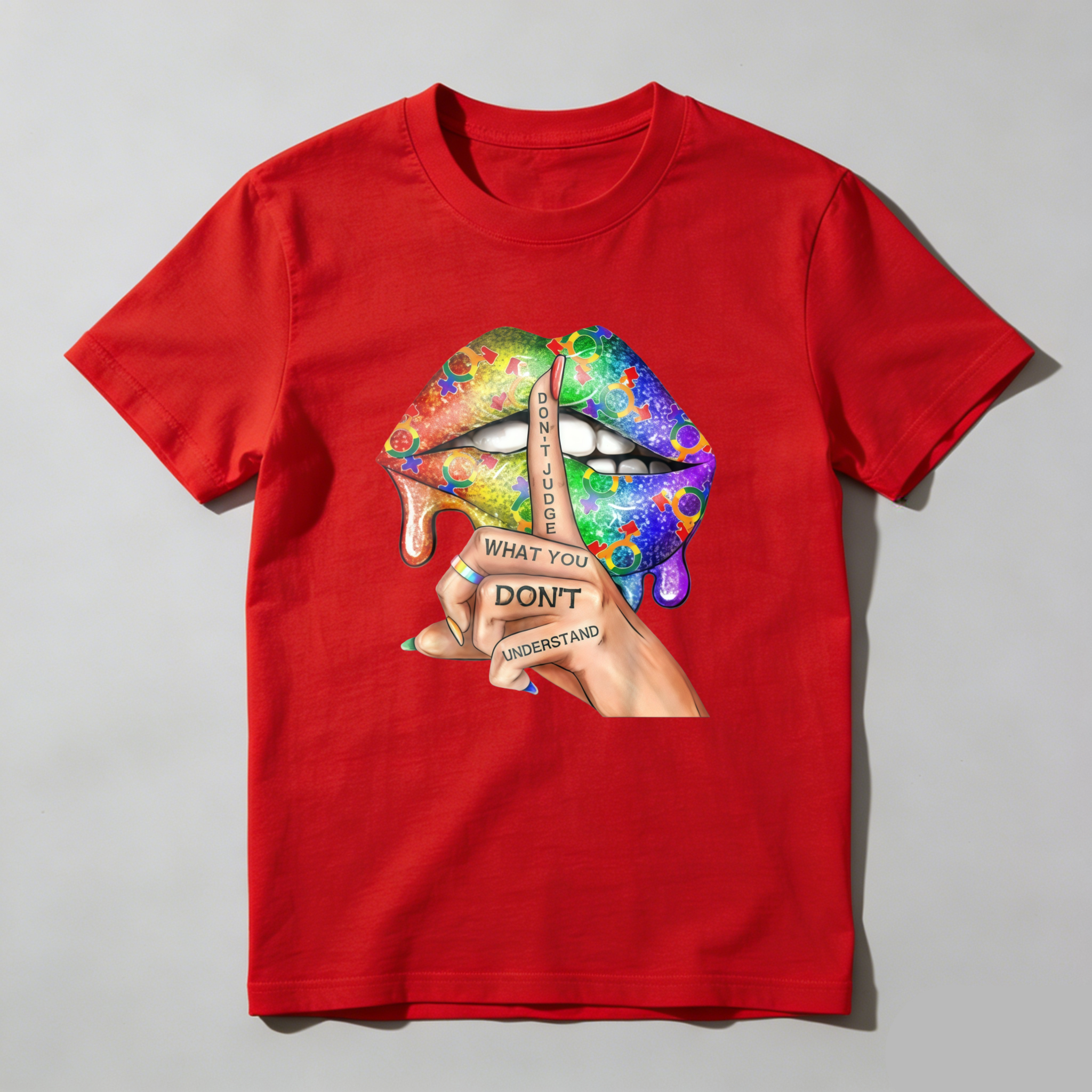 Dorawear™  Colorful Lips With Text And Hand T Shirt
