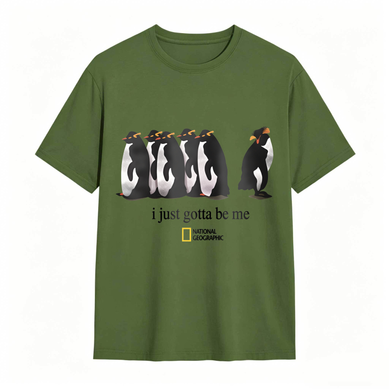 Dorawear™Penguins Standing In A Row With One Walking Away I Just Gotta Be Me National Geographic Logo Unisex Classic T-shirt