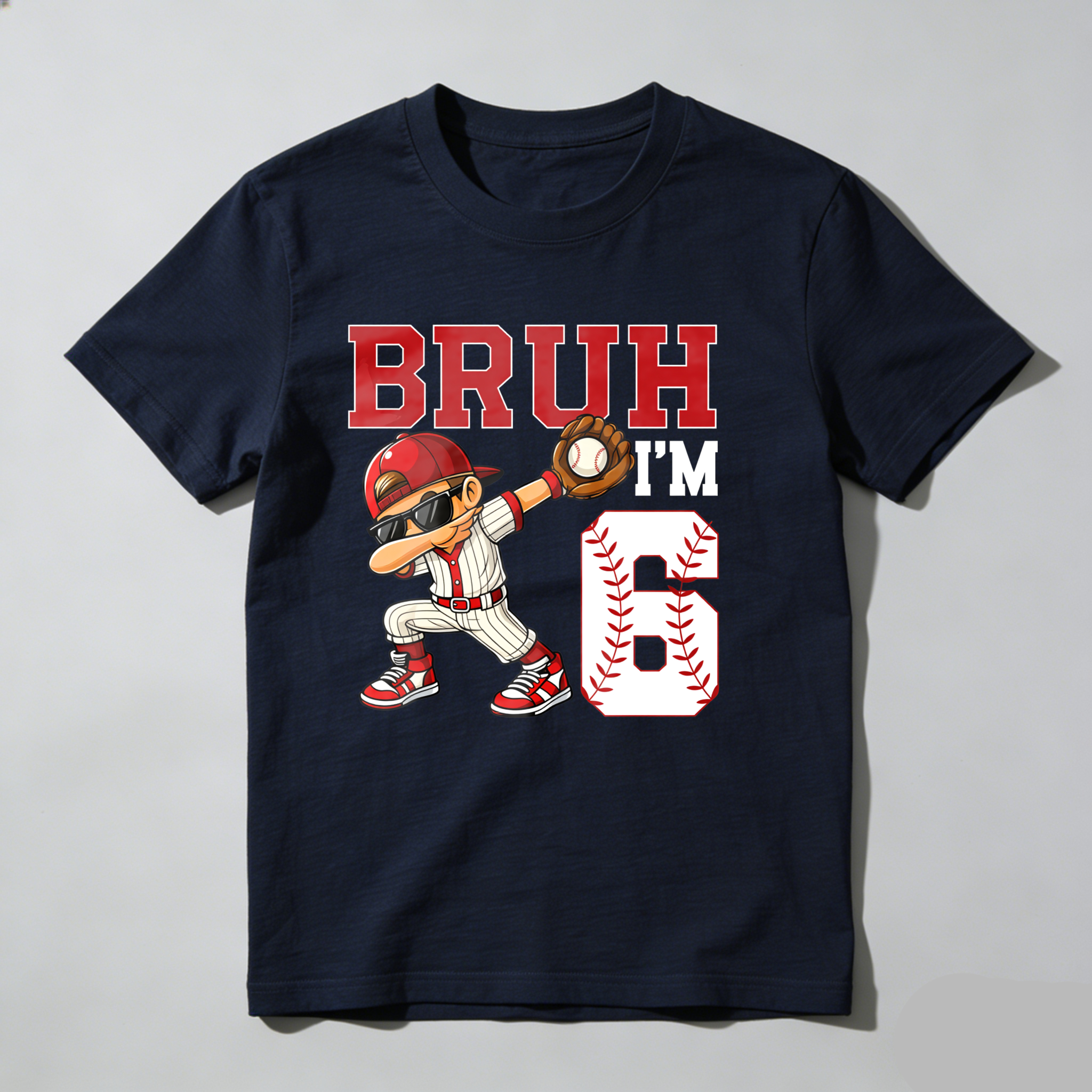 Dorawear™ Bruh I'm Six Baseball Player Cartoon T Shirt