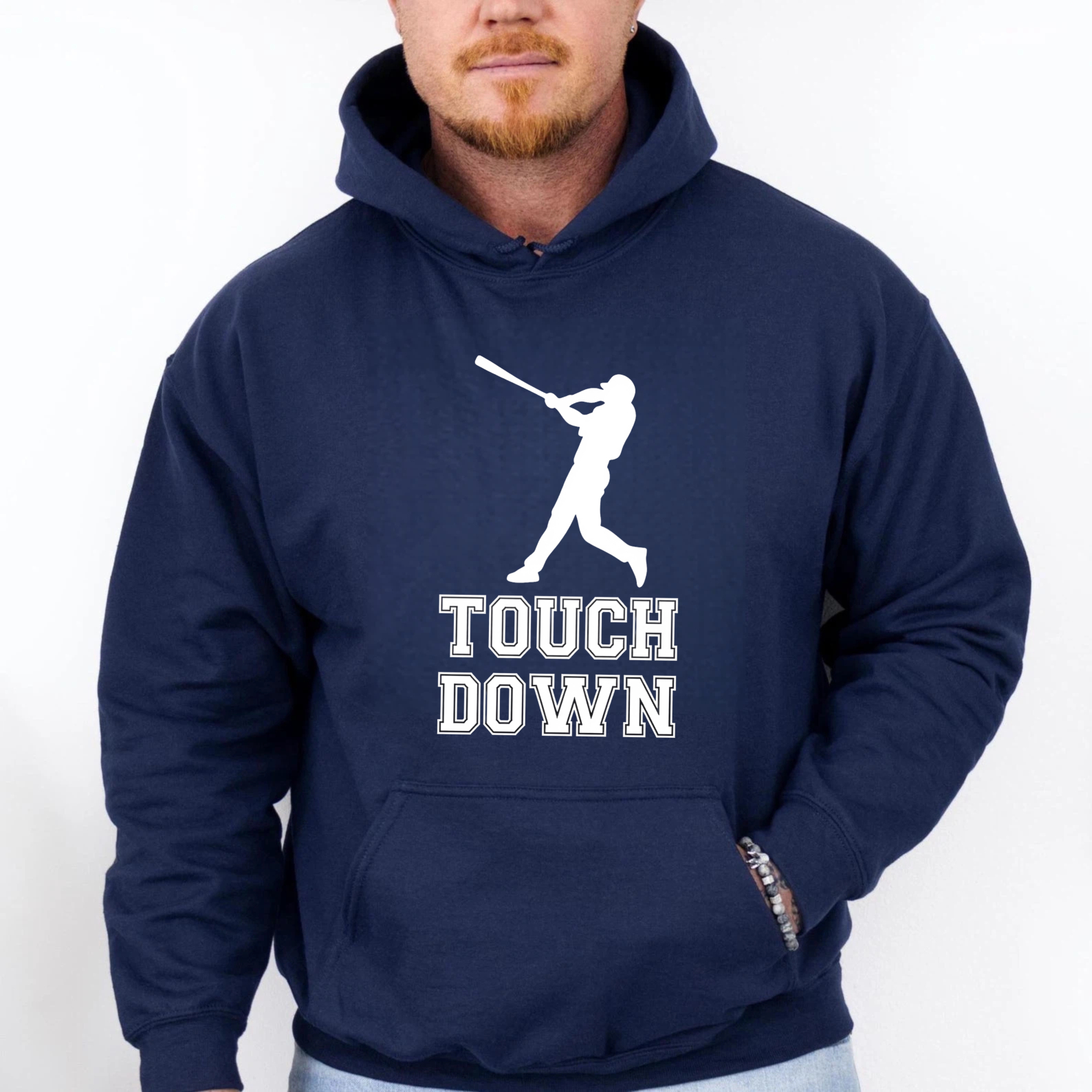 Dorawear™ Touch Down Baseball Player Silhouette Hoodie Black Sweatshirt Sport Design Casual Wear For Men Women Unisex Apparel-Dorawear