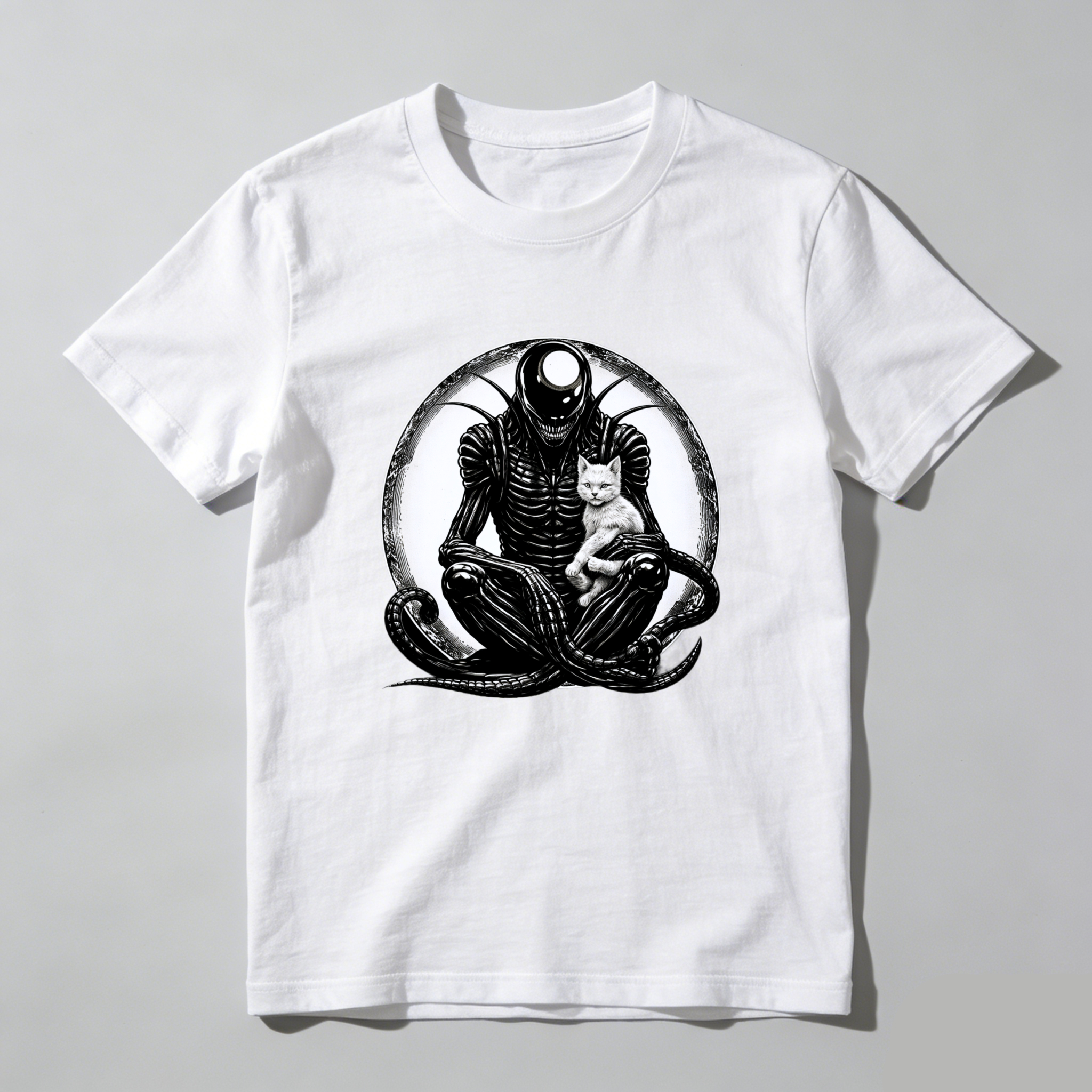 Dorawear™ Alien Cat Meditation Pure Cotton Short Sleeve T Shirt-Dorawear