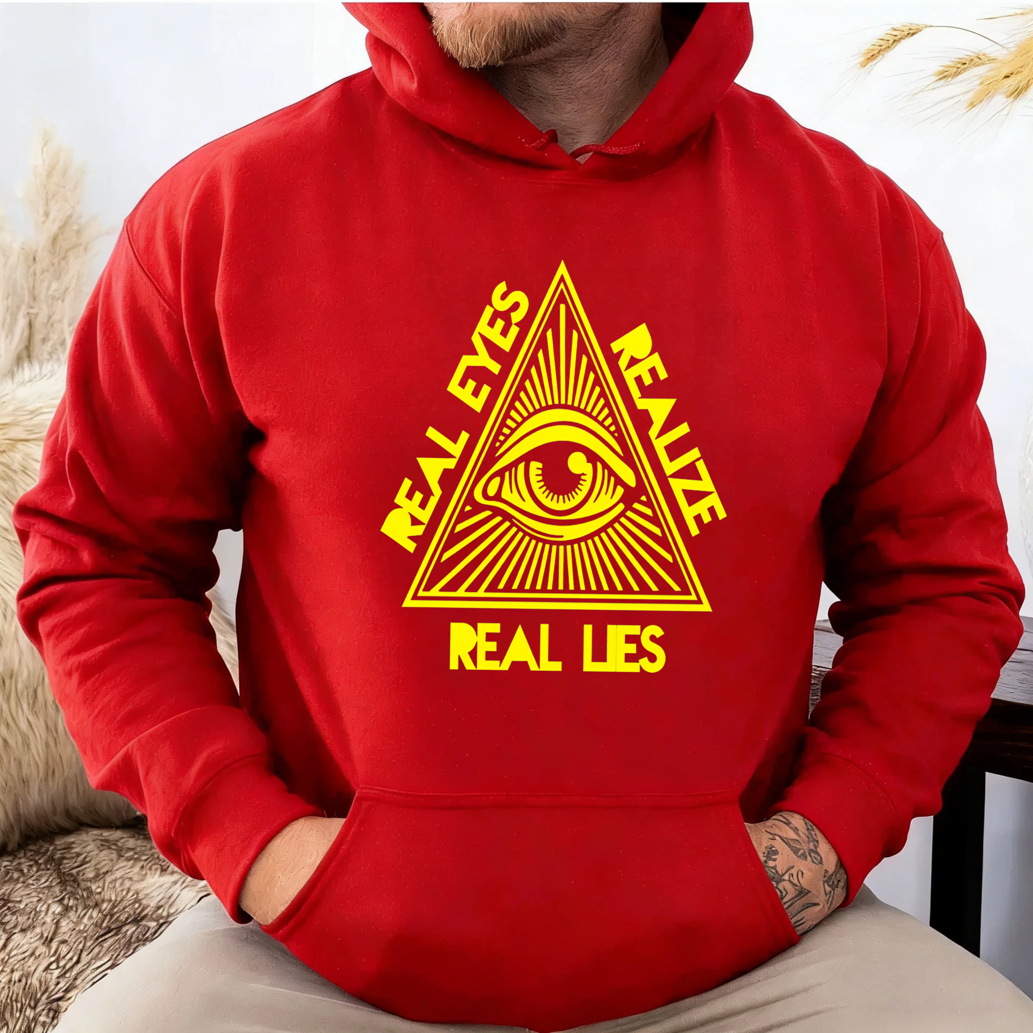 Dorawear™ Real Eyes Realize Real Lies All Seeing Eye Hoodie Black Sweatshirt With Drawstring Hood And Front Pocket For Men Women Unisex Streetwear Fashion Apparel-Dorawear