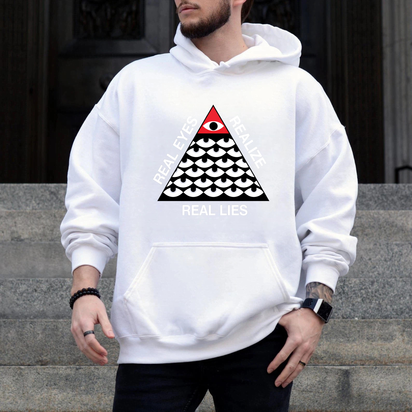 Dorawear™ Real Eyes Realize Real Lies Hoodie With All Seeing Eye Design Black Sweatshirt For Men Women Fashion Statement Clothing-Dorawear