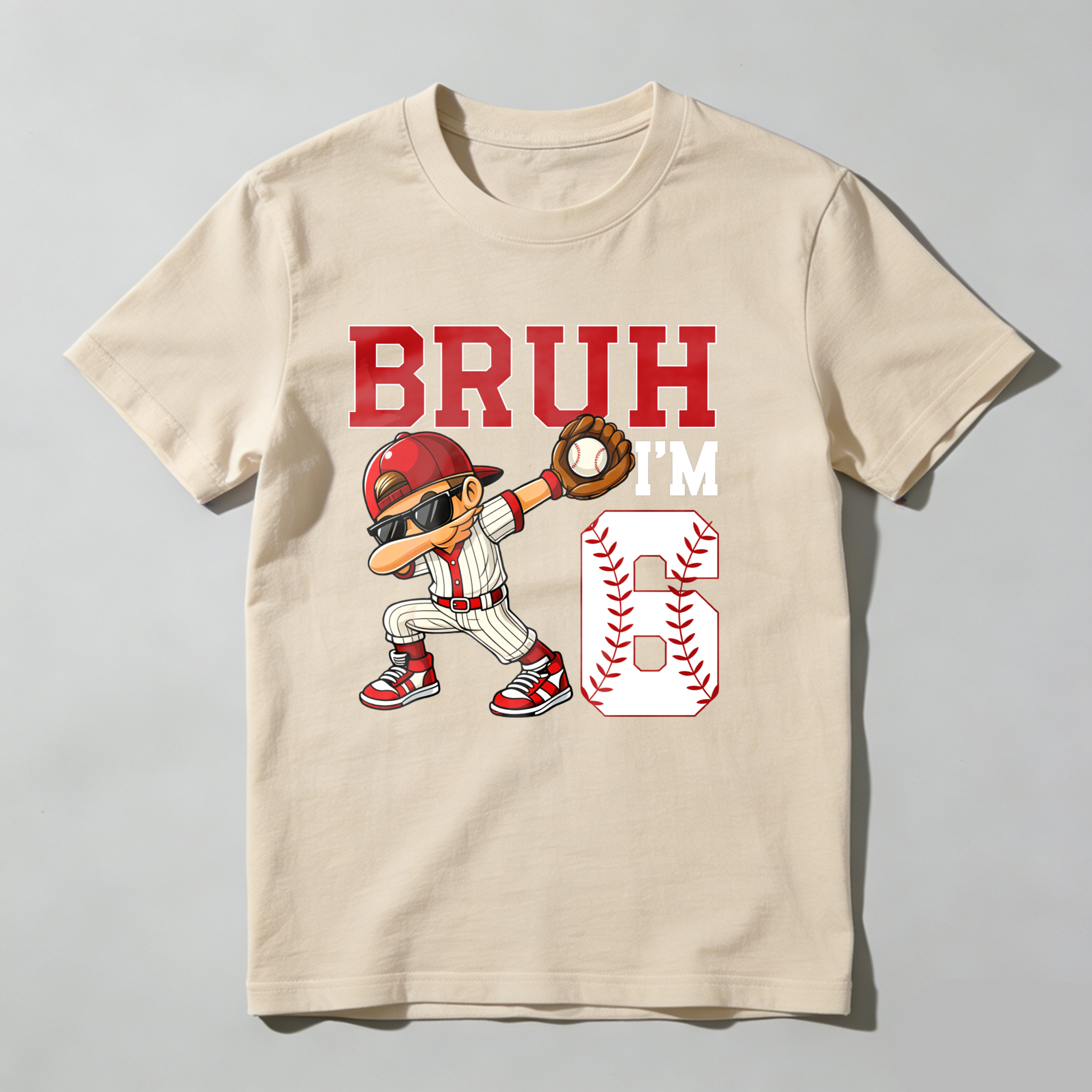 Dorawear™ Bruh I'm Six Baseball Player Cartoon T Shirt