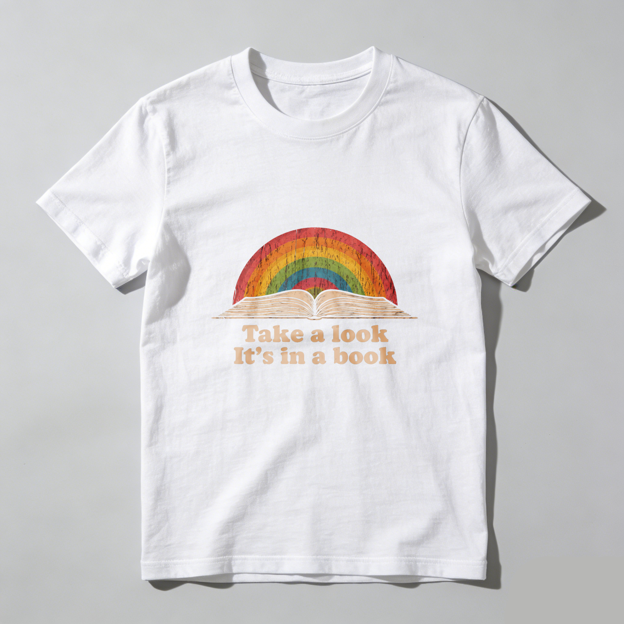Dorawear Take A Look Its In A Book Rainbow Book Pure Cotton Short Sleeve T Shirt
