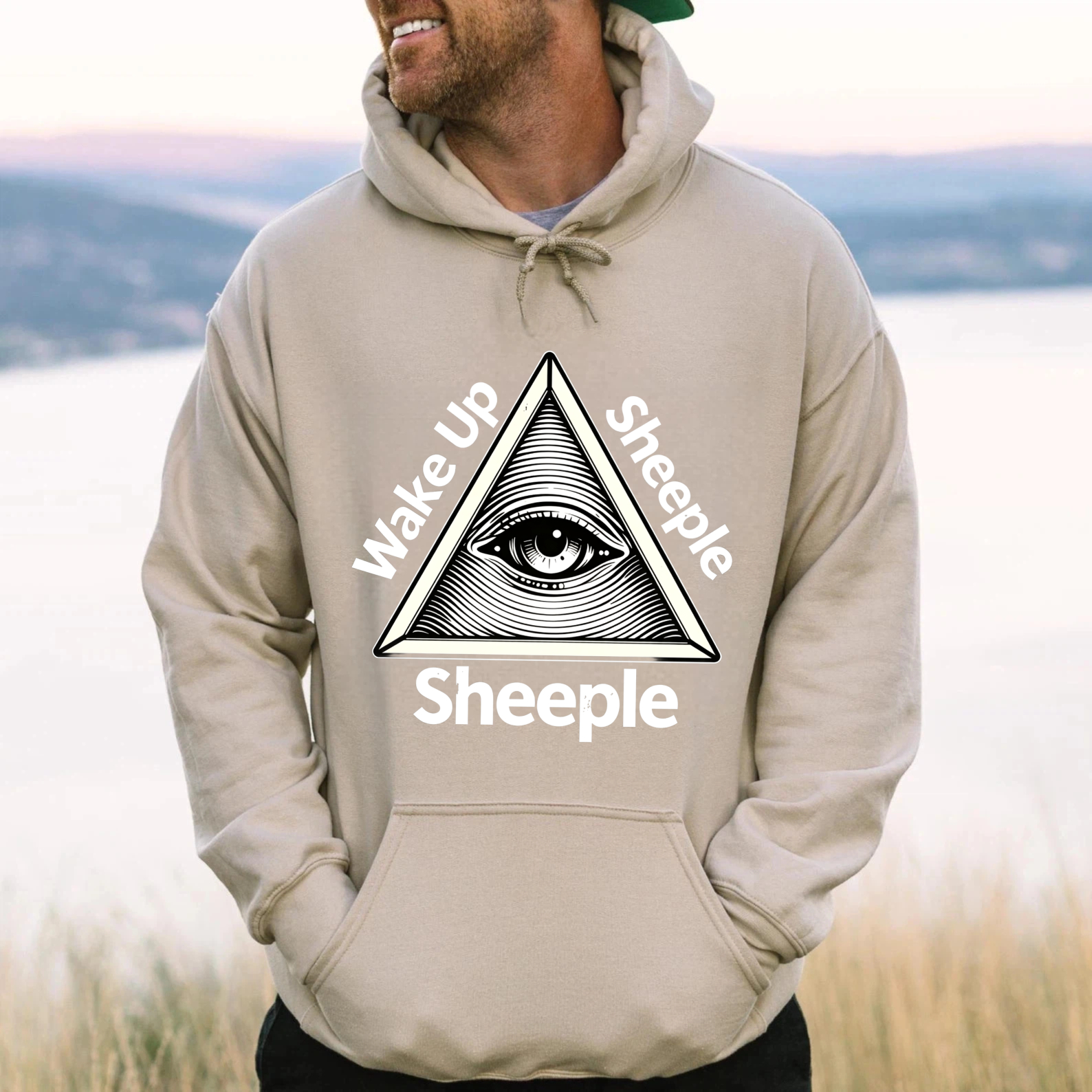 Dorawear™ Wake Up Sheeple All Seeing Eye Hoodie Conspiracy Theory Statement Sweatshirt Black Unisex Pullover With Front Pocket And Drawstring Hood-Dorawear