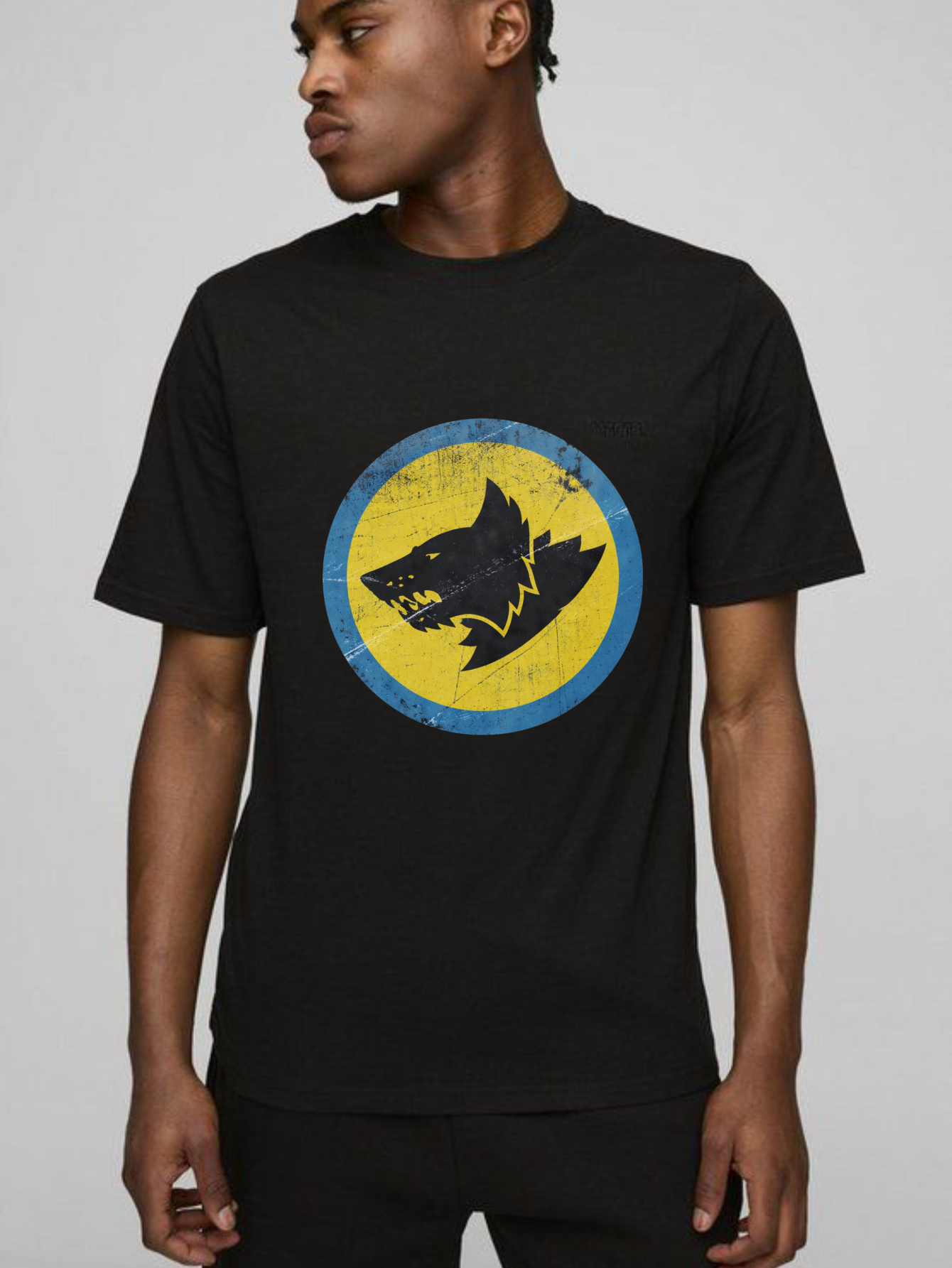 Dorawear™ Wolf Head Logo Yellow Blue Circle Pure Cotton Short Sleeve T Shirt-Dorawear