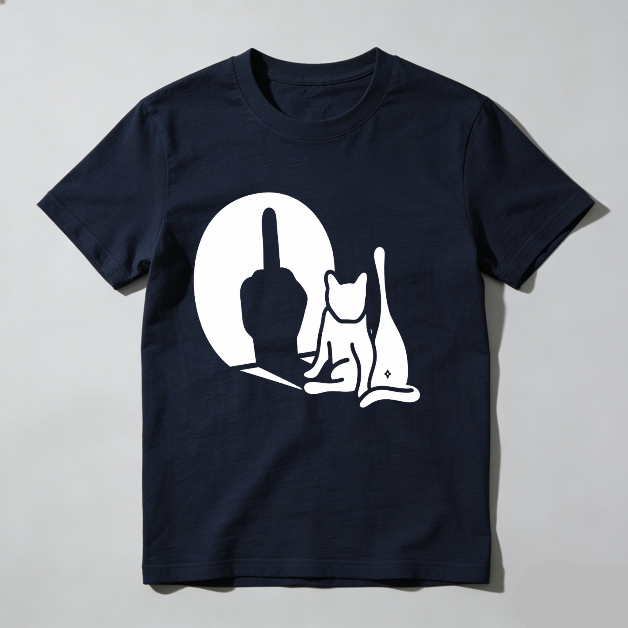 Cat Silhouette Hand Gesture Moon Background tshirt 100% cotton