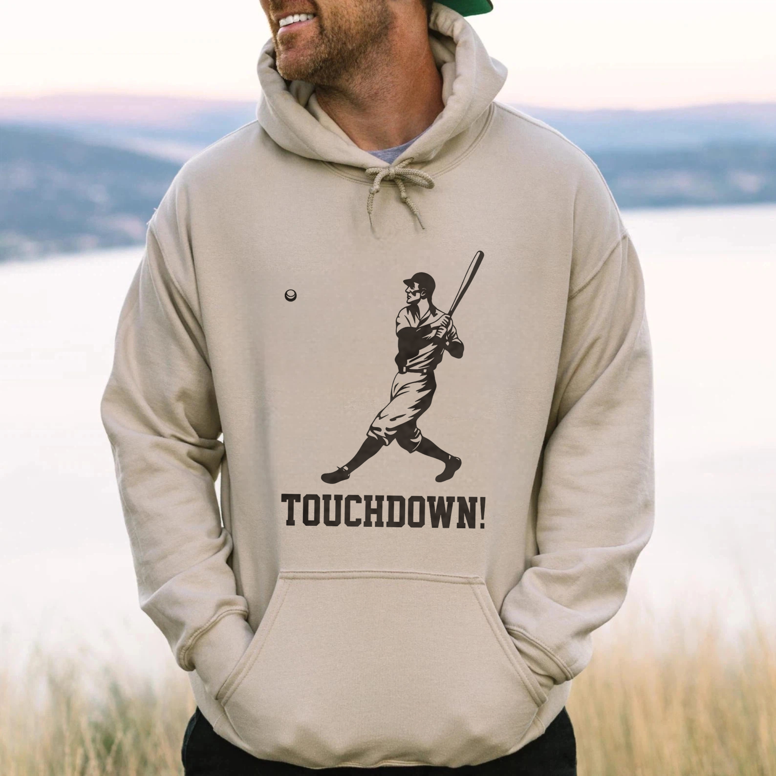 Dorawear™ Touchdown Baseball Player Hoodie Black Sweatshirt With Graphic Design For Sports Fans(1)