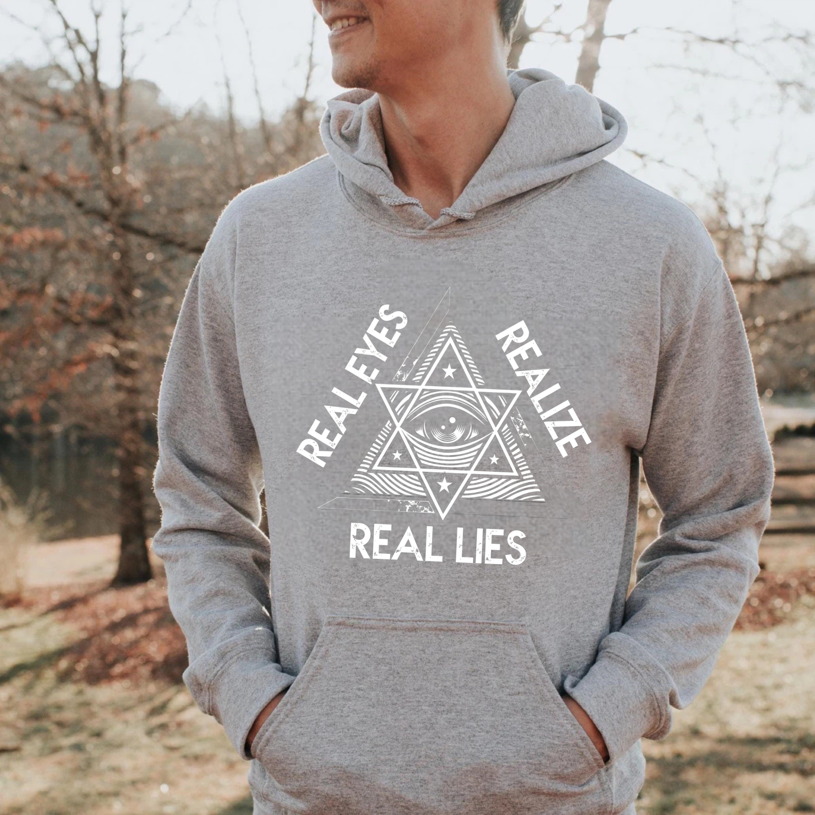 Dorawear™ Real Eyes Realize Real Lies Hoodie Black Sweatshirt With All Seeing Eye Design Graphic Pullover For Men And Women Fashion Statement Clothing-Dorawear