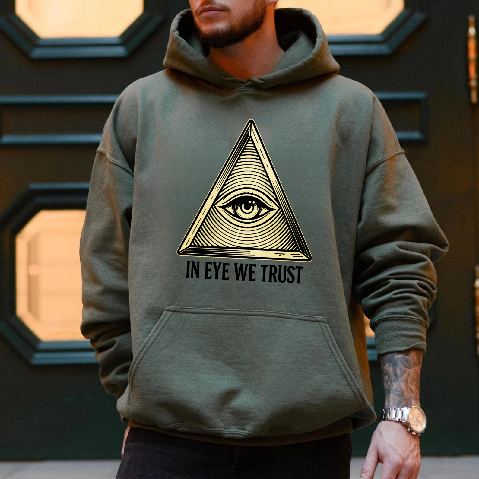 Dorawear™ All Seeing Eye Pyramid Hoodie In Eye We Trust Golden Symbol Sweatshirt Black Unisex Streetwear Fashion Apparel-Dorawear