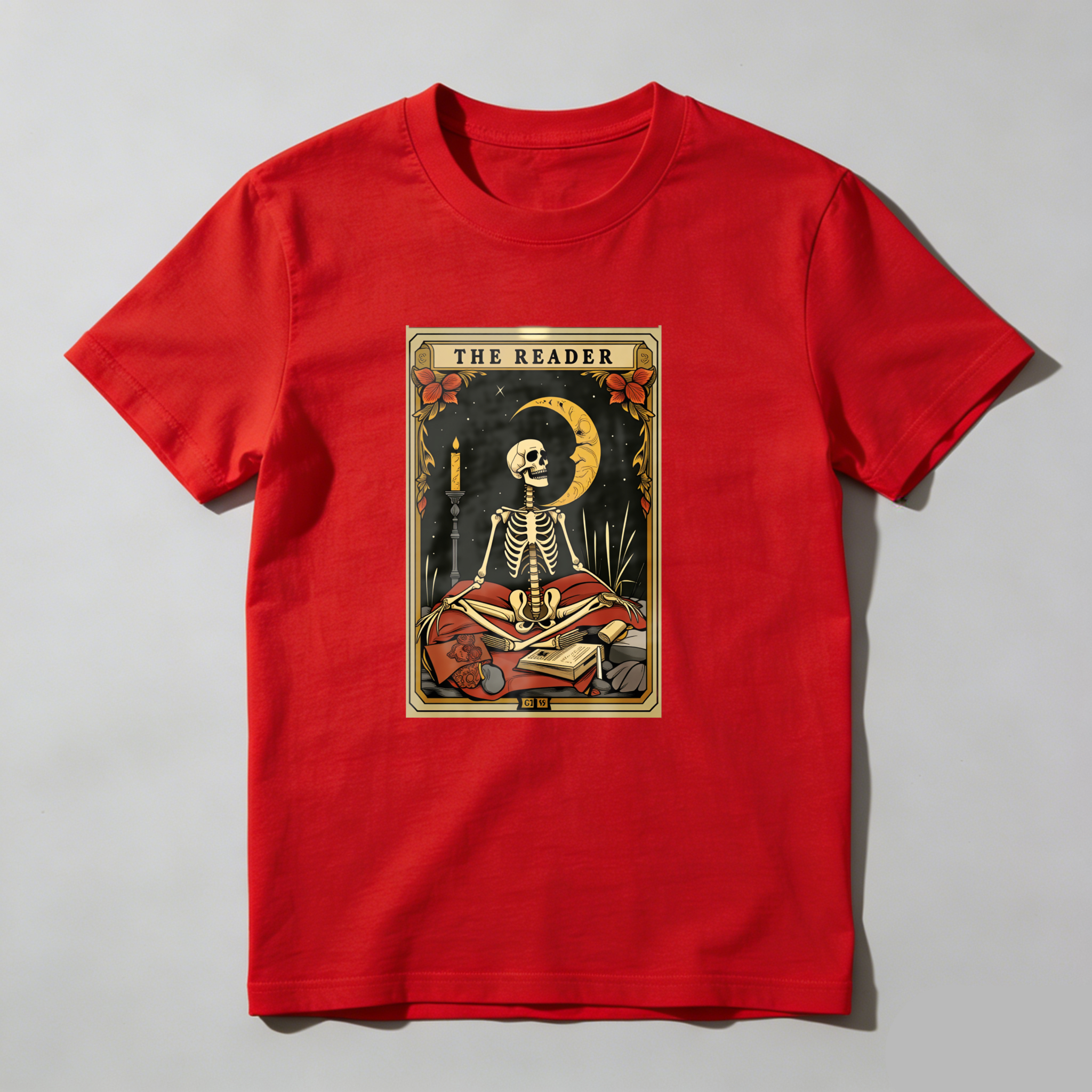 Dorawear™ The Reader Skeleton Moon Book Candle T Shirt