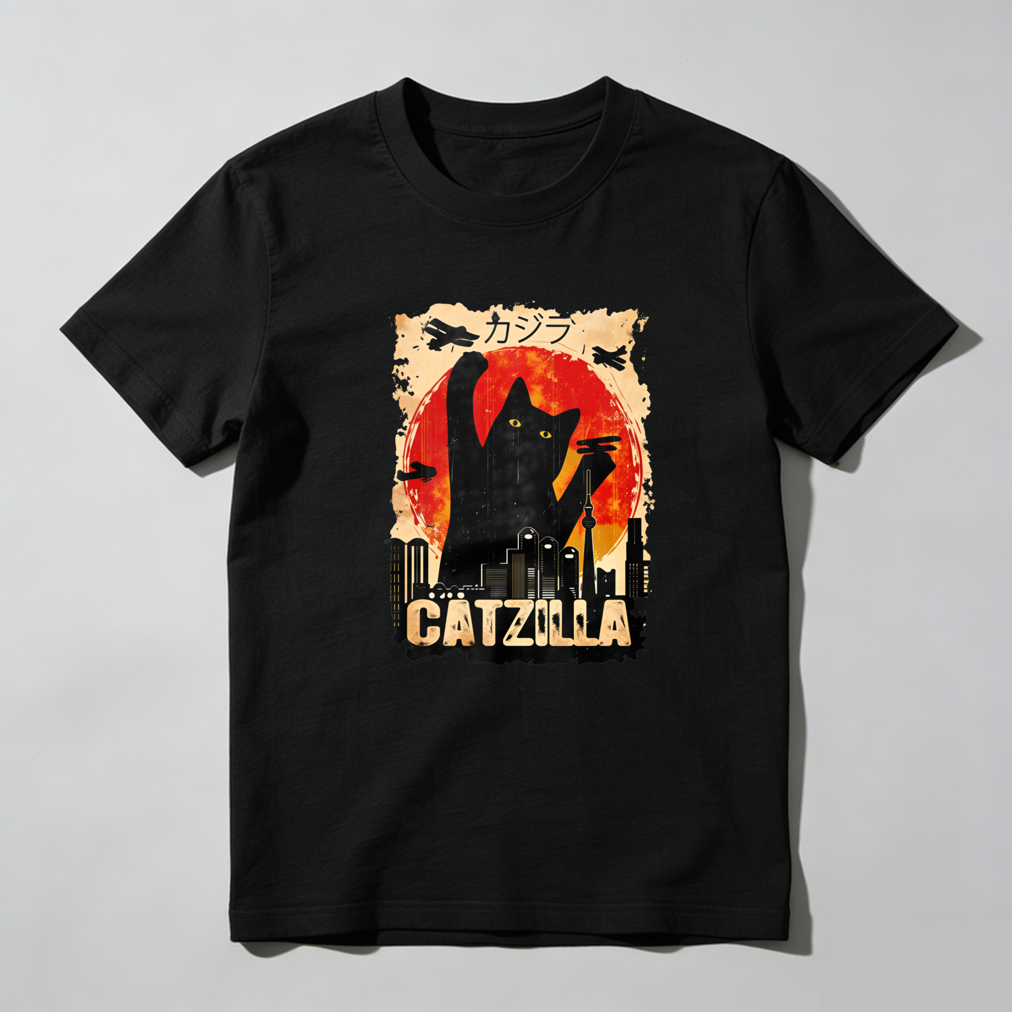 Catzilla Giant Cat Destroying City tshirt 100% cotton