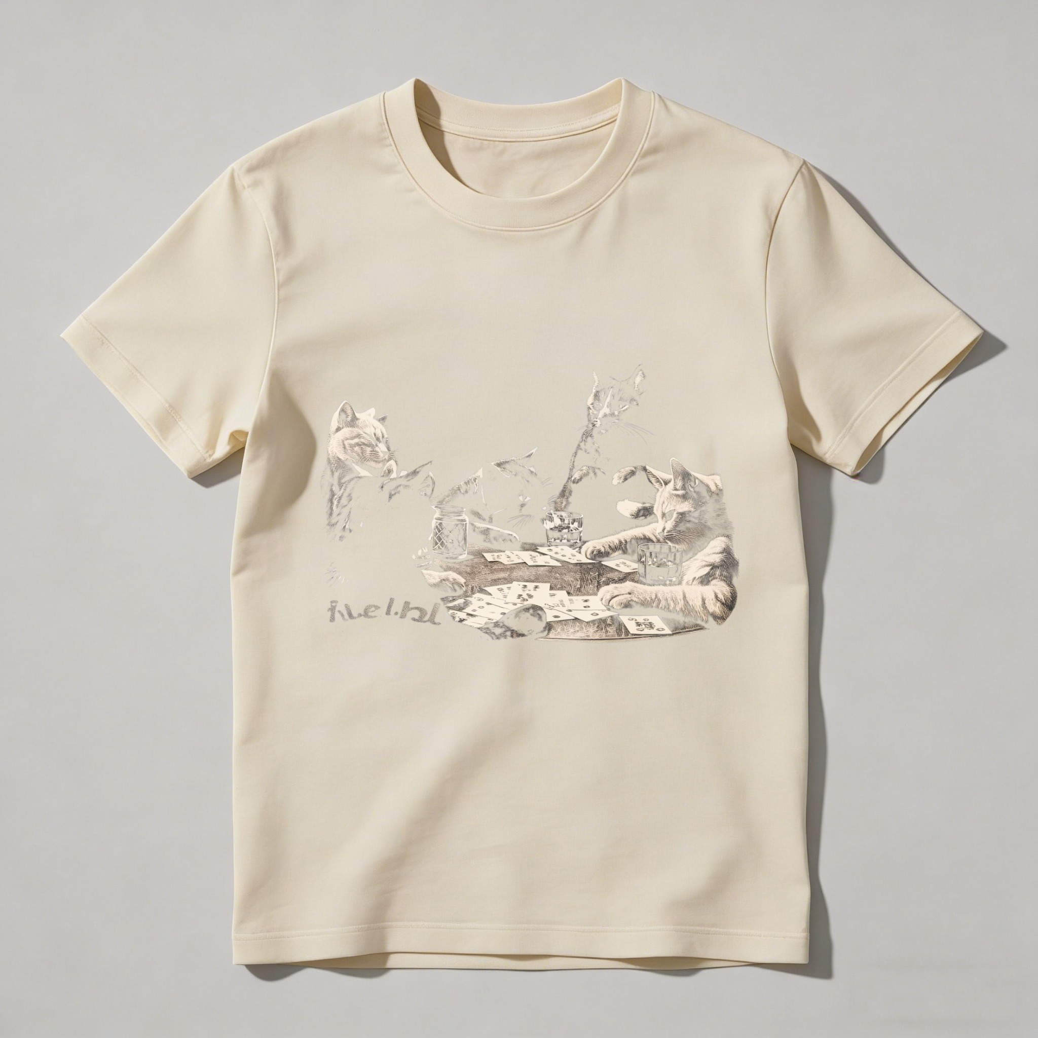 Dorawear™ Cats Playing Cards With Wine And Cheese T Shirt