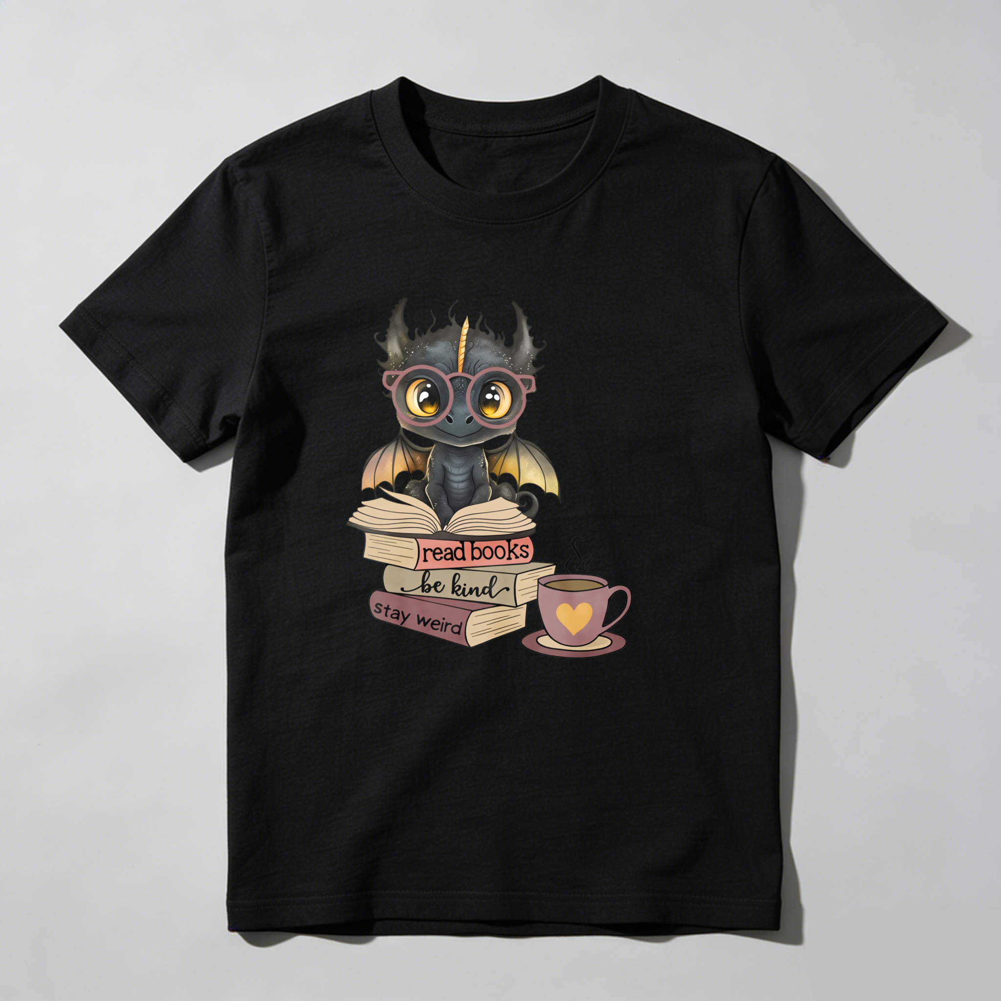 Dorawear™ Dragon Reading Book With Coffee Cup T Shirt