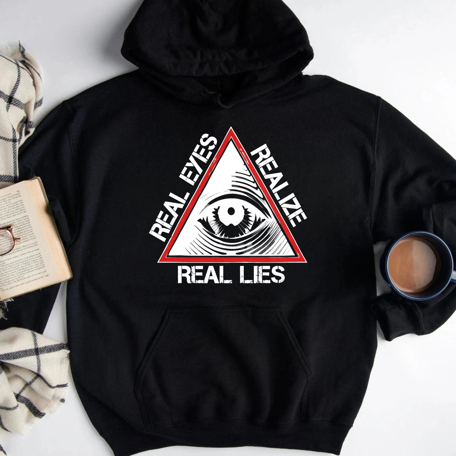 Dorawear™ Real Eyes Realize Real Lies Hoodie Black Eye Symbol Triangular Design Sweatshirt Men Women Unisex Casual Wear-Dorawear