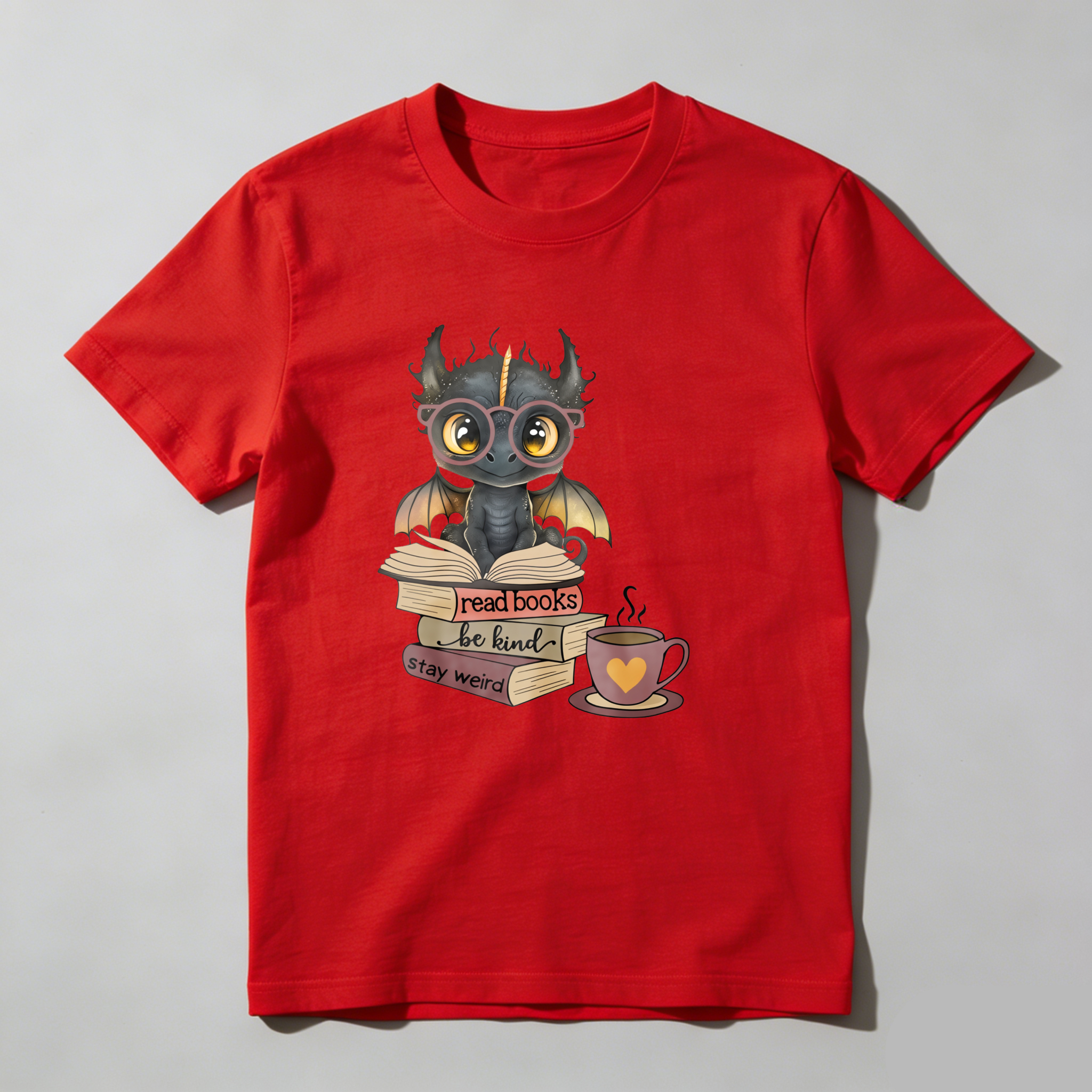 Dorawear™ Dragon Reading Book With Coffee Cup T Shirt