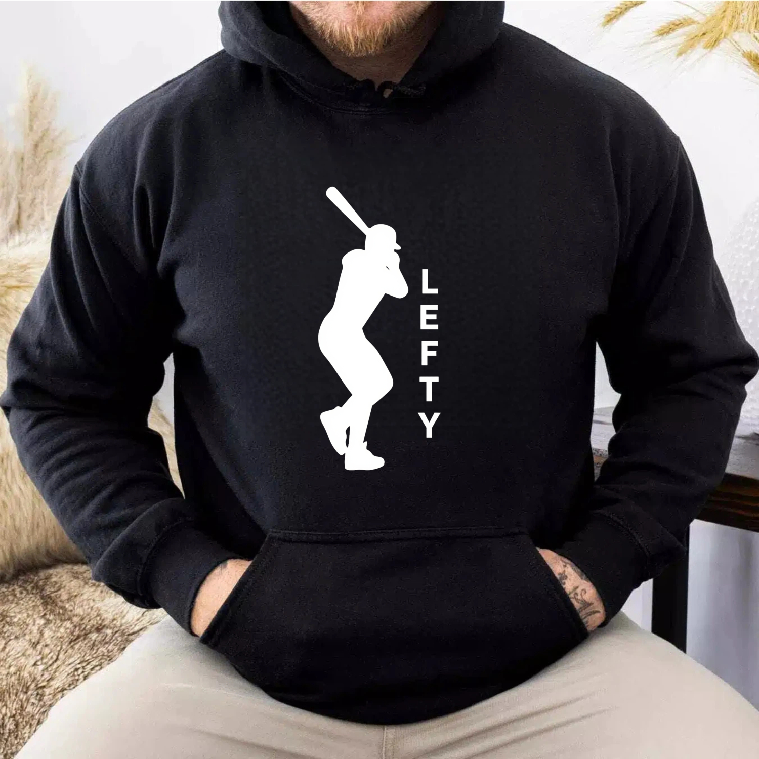 Dorawear™ Lefty Baseball Player Silhouette Hoodie For Left Handed Batters Sports Fan Apparel Unisex Sweatshirt With Front Pocket And Drawstring Hood-Dorawear