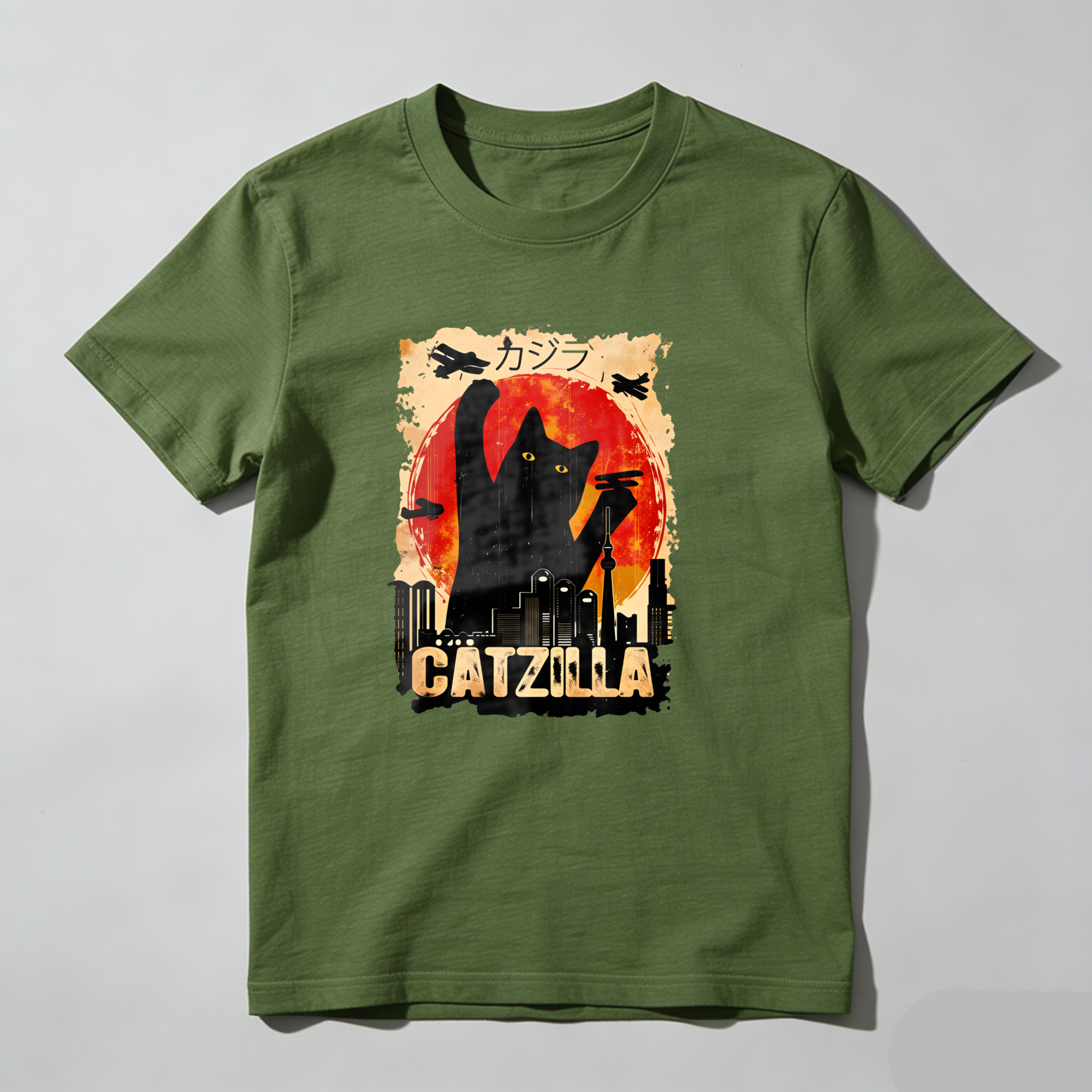 Catzilla Giant Cat Destroying City tshirt 100% cotton