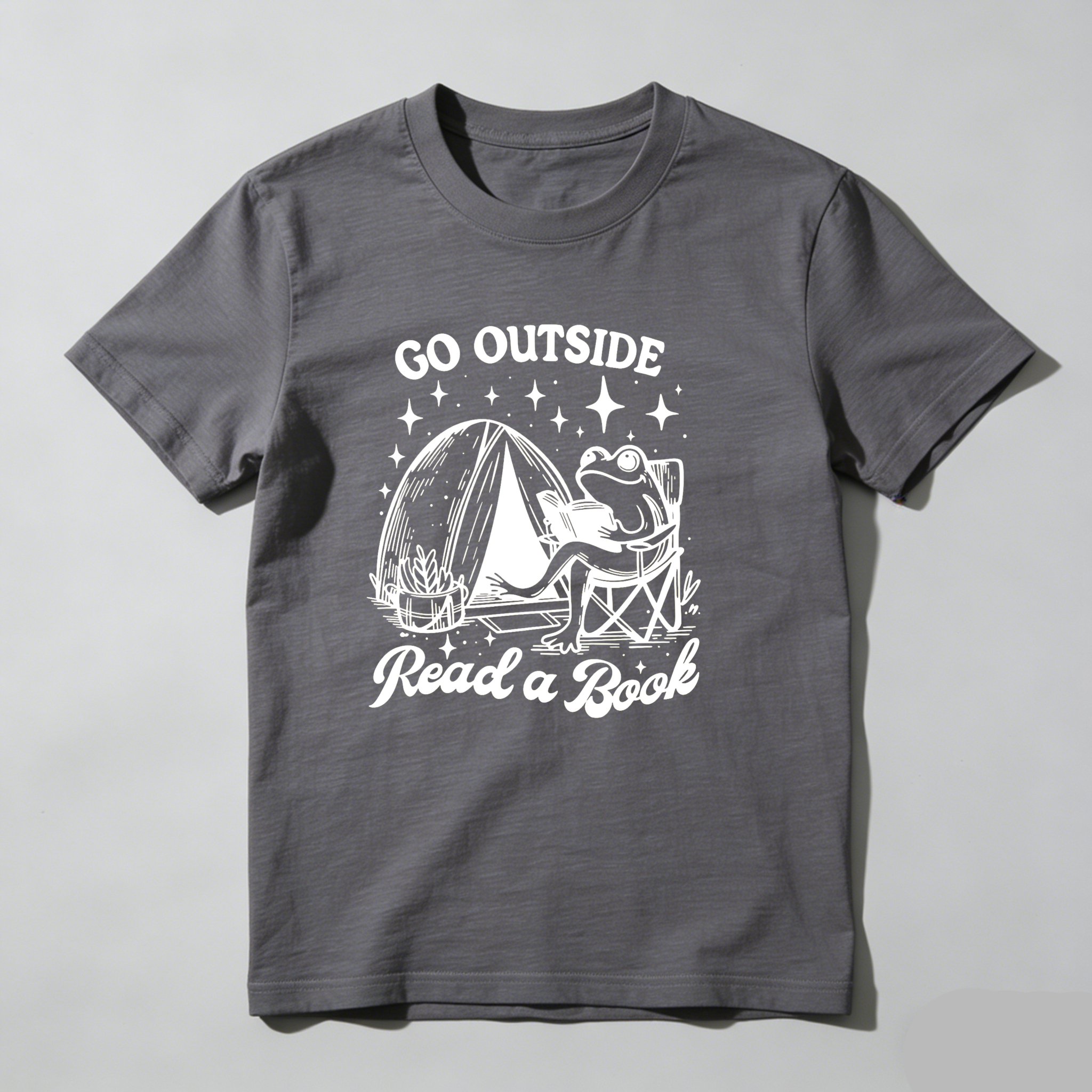 Dorawear™ Go Outside Read A Book Frog Tent Stars T Shirt
