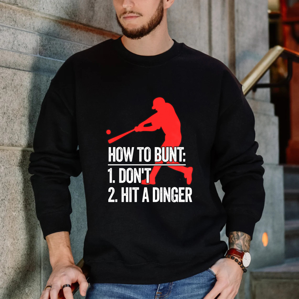 Dorawear™ Baseball Player Silhouette With Text How To Run 1 Don't 2 Hit The Dinger Unisex Classic Sweatshirt-Dorawear