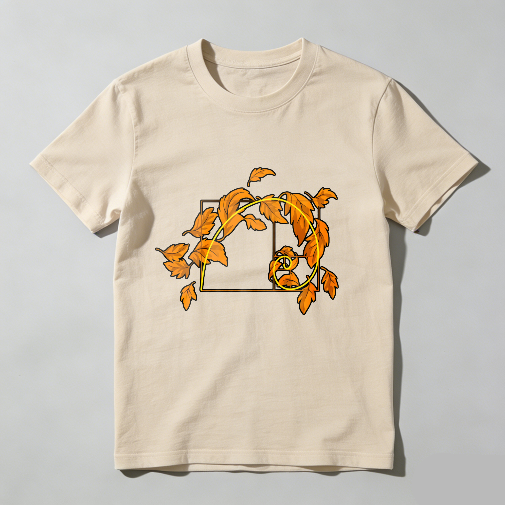Dorawear Golden Leaves Spiral Design With Square Frame T Shirt