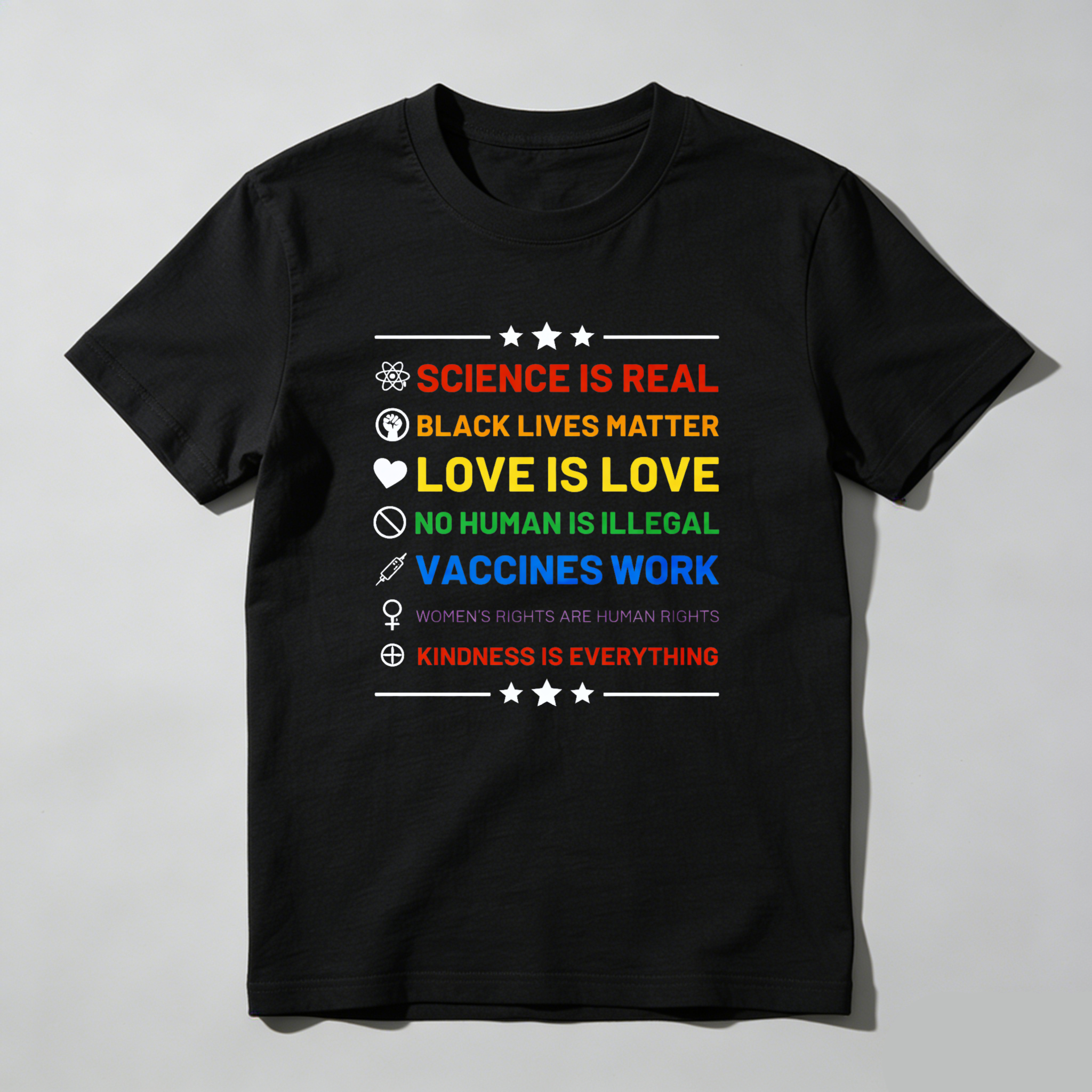 Dorawear™ Science Is Real Black Lives Matter Love Is Love No Human Is Illegal Vaccines Work Women S Rights Are Human Rights Kindness Is Everything Pure Cotton Short Sleeve T Shirt-Dorawear